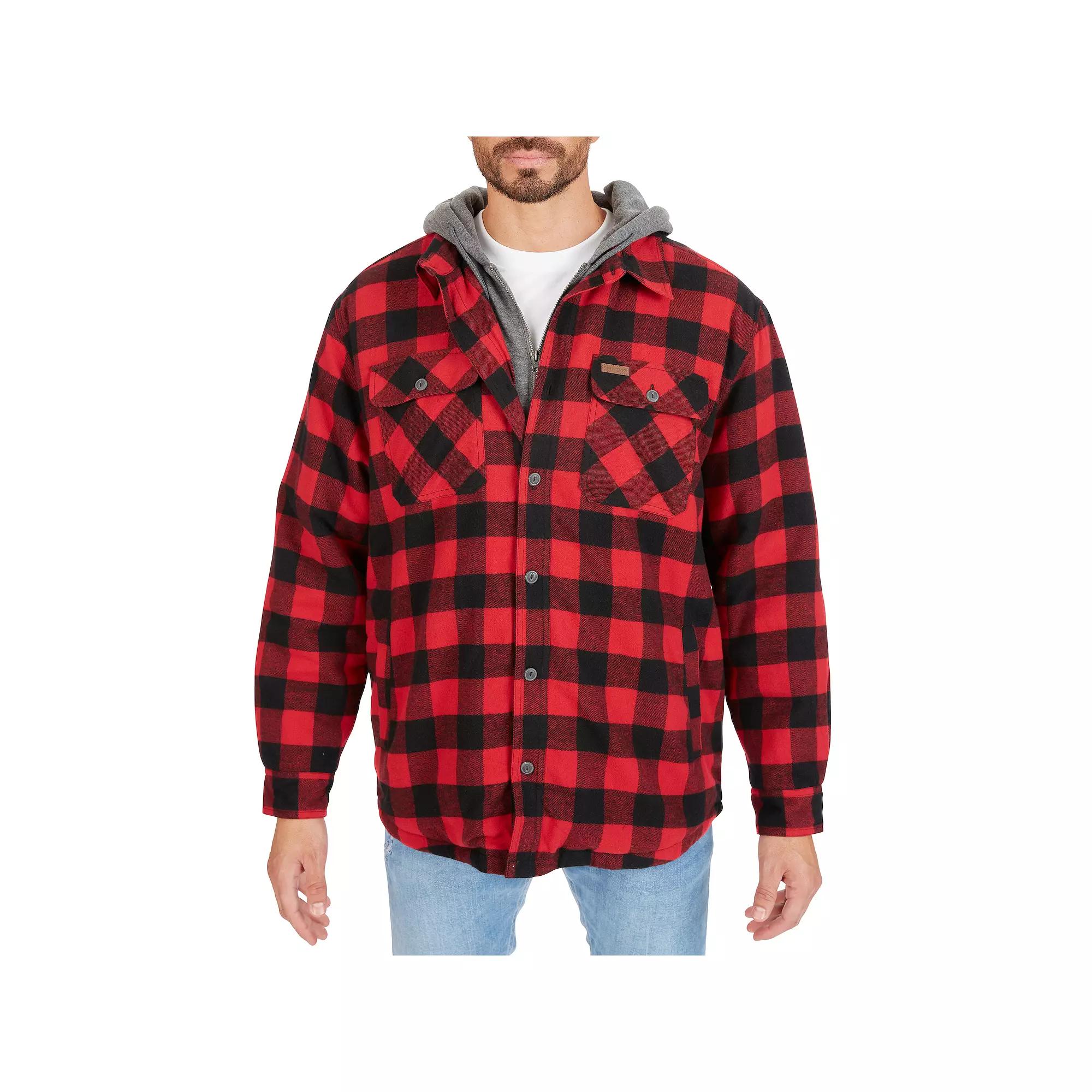 Big & Tall Smith's Workwear Sherpa-Lined Hooded Flannel Shacket, Men's, Size: 3XB, Red Black Product Image