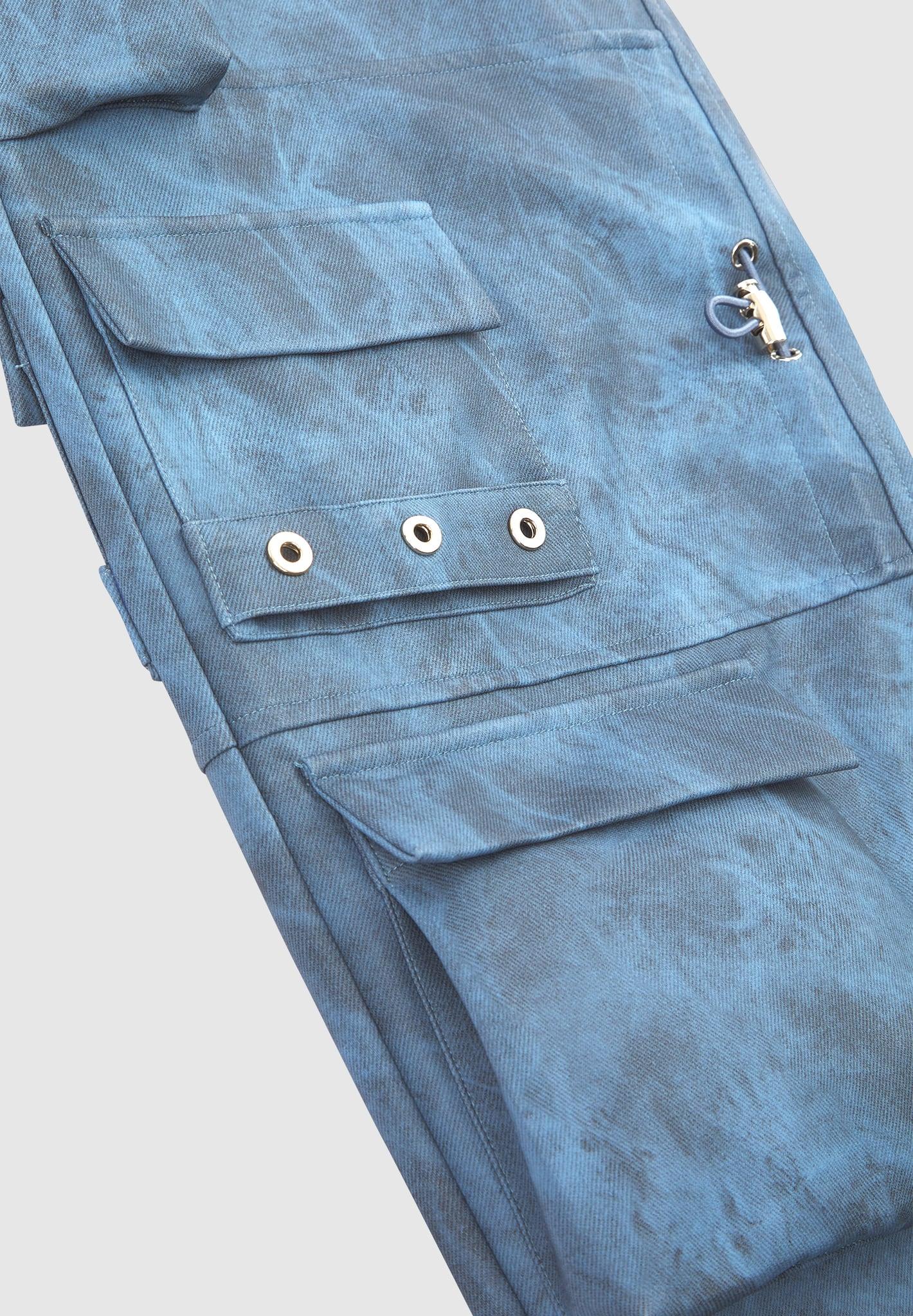 High Waisted Vintage Marble Leather Cargo Pants - Washed Blue Female Product Image