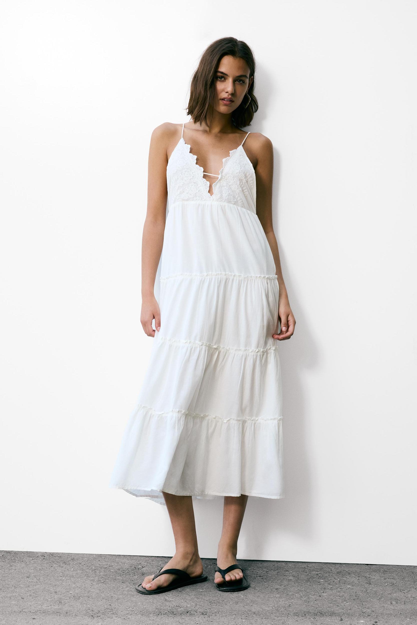 Embroidered strap midi dress Product Image