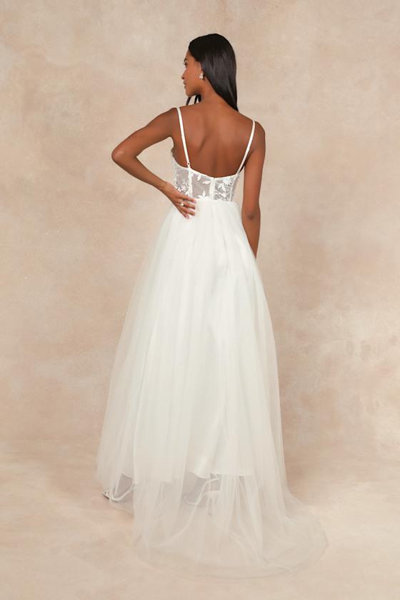 Ethereal Romance White Sleeveless Embroidered Bustier Maxi Dress Product Image