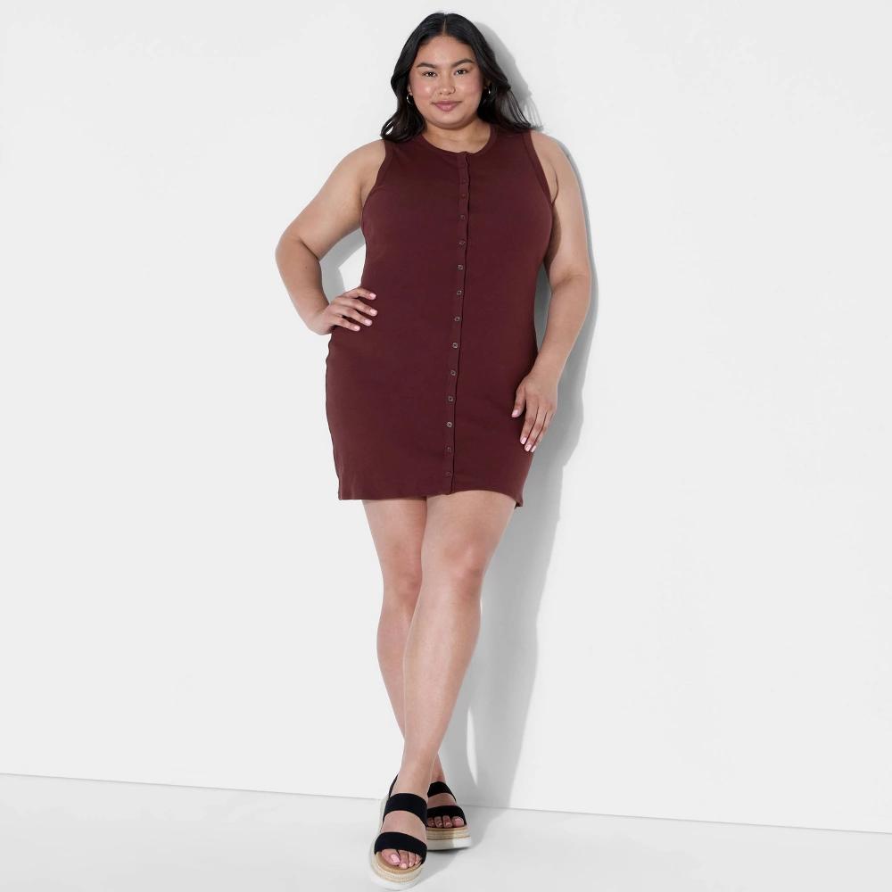 Women's Button-Front Ribbed Mini Skater Dress - Wild Fable™ Blue Multi-Striped XS Product Image