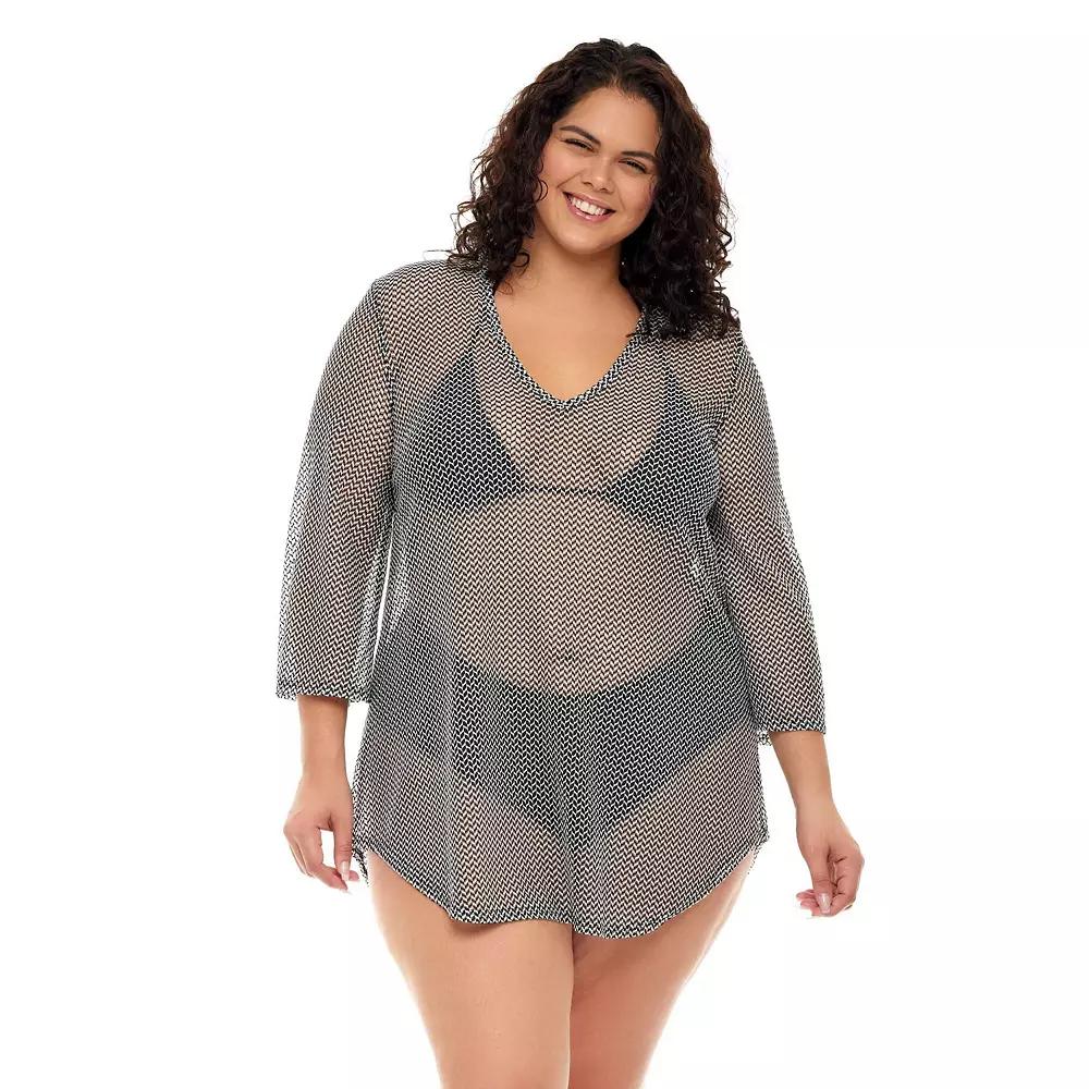 Plus Size Jordan Taylor Mesh Coverup, Women's, Size: 1XL, Black Gold Product Image