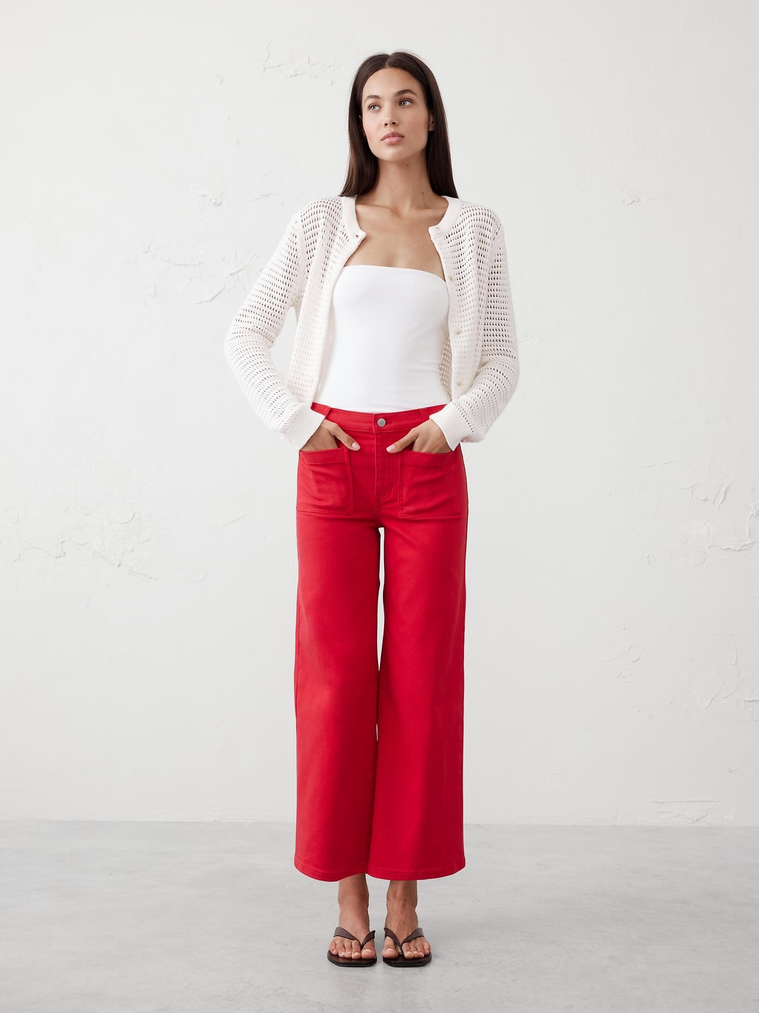Wide-Leg High-Rise Patch Pocket Cropped Jean Product Image