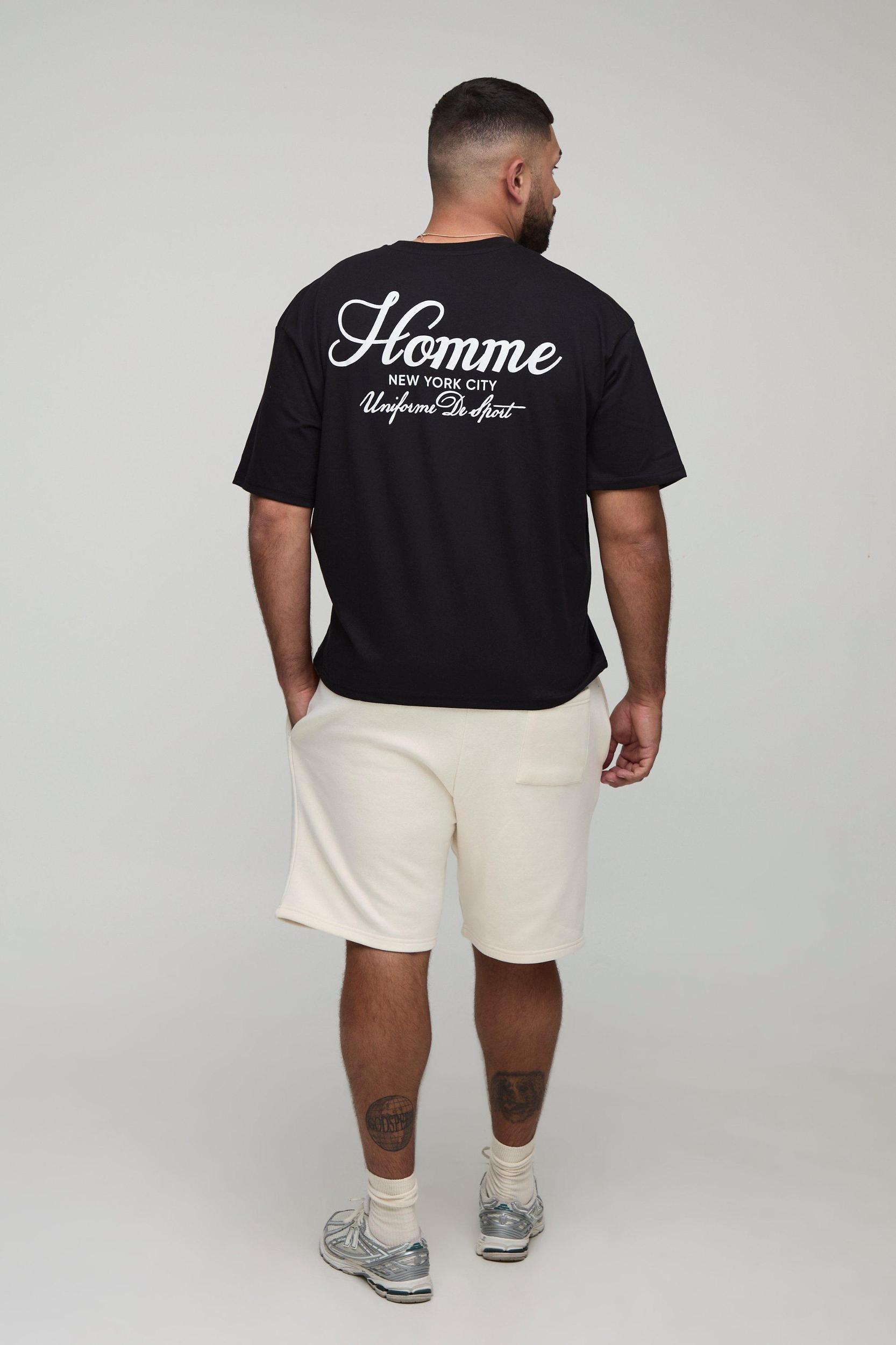 Plus Oversized Boxy Homme Print T-Shirt & Short Set | boohooMAN USA Product Image