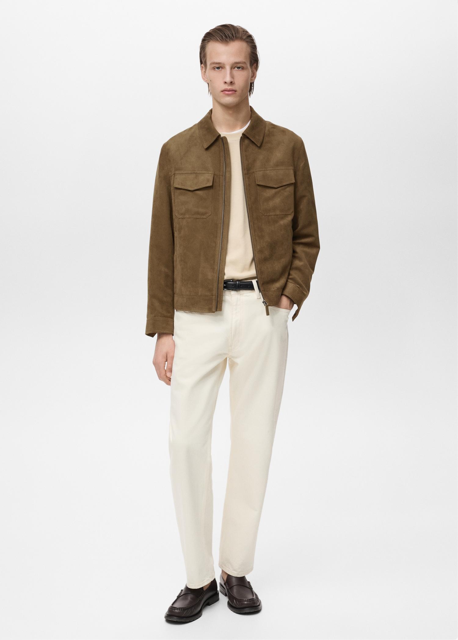 Suede-effect jacket with zip - Men | MANGO USA Product Image