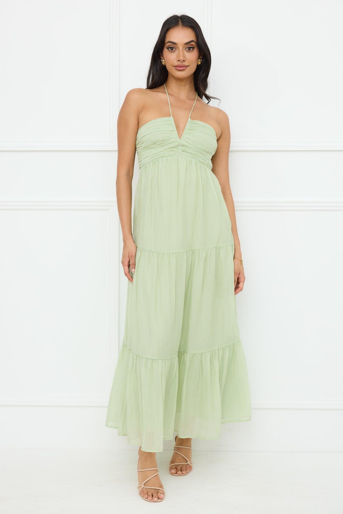 Sunshine Escape Halter Maxi Dress Sage Product Image