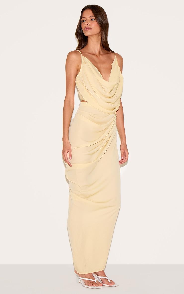 Butter Yellow Chiffon Drape Cut Out Midaxi Dress Product Image