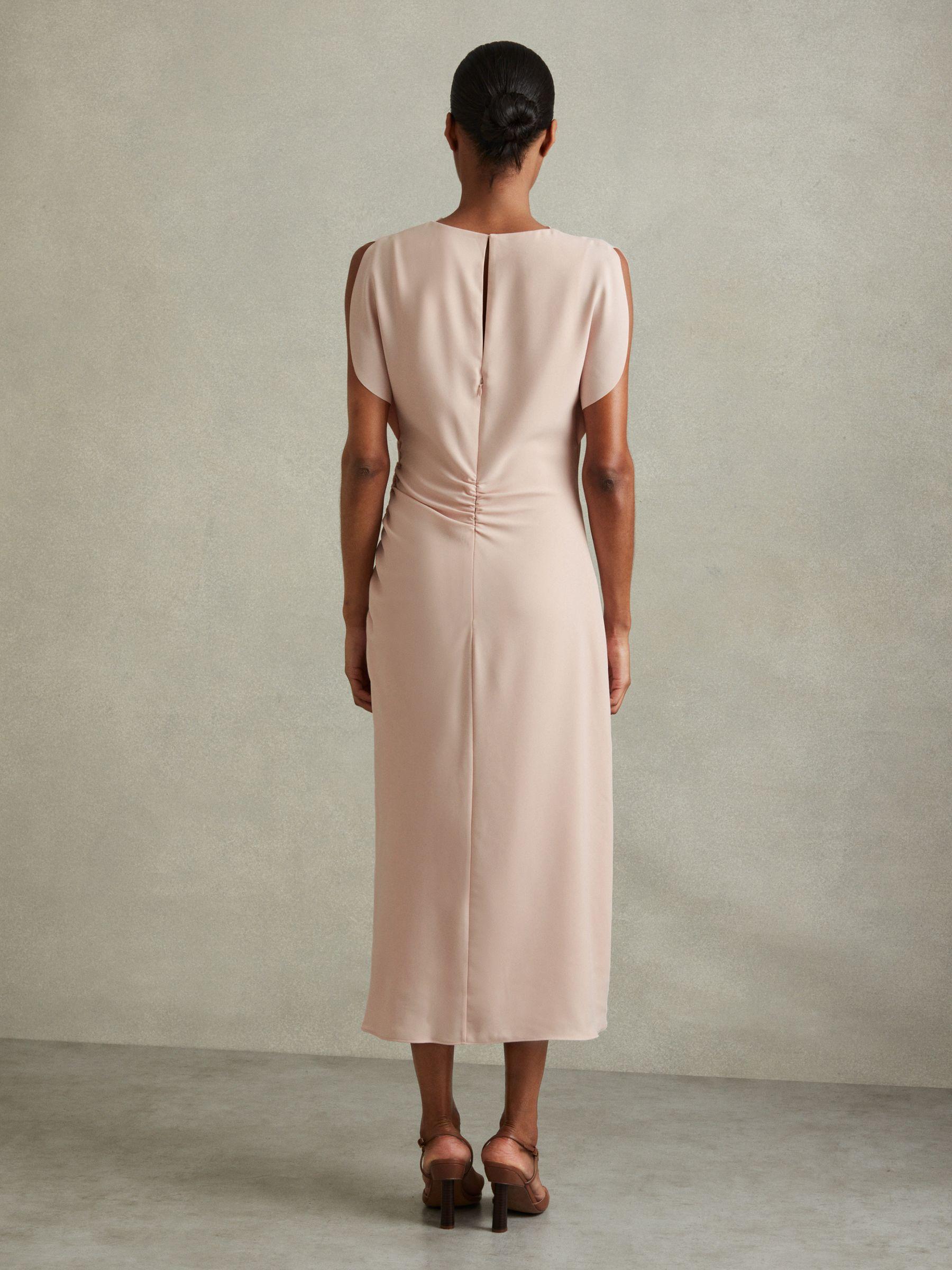 Ruched Cowl Neck Midi Dress in Pale Pink Product Image