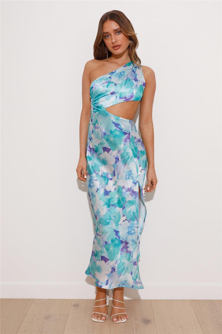 Color Splash Satin Midi Dress Blue Product Image