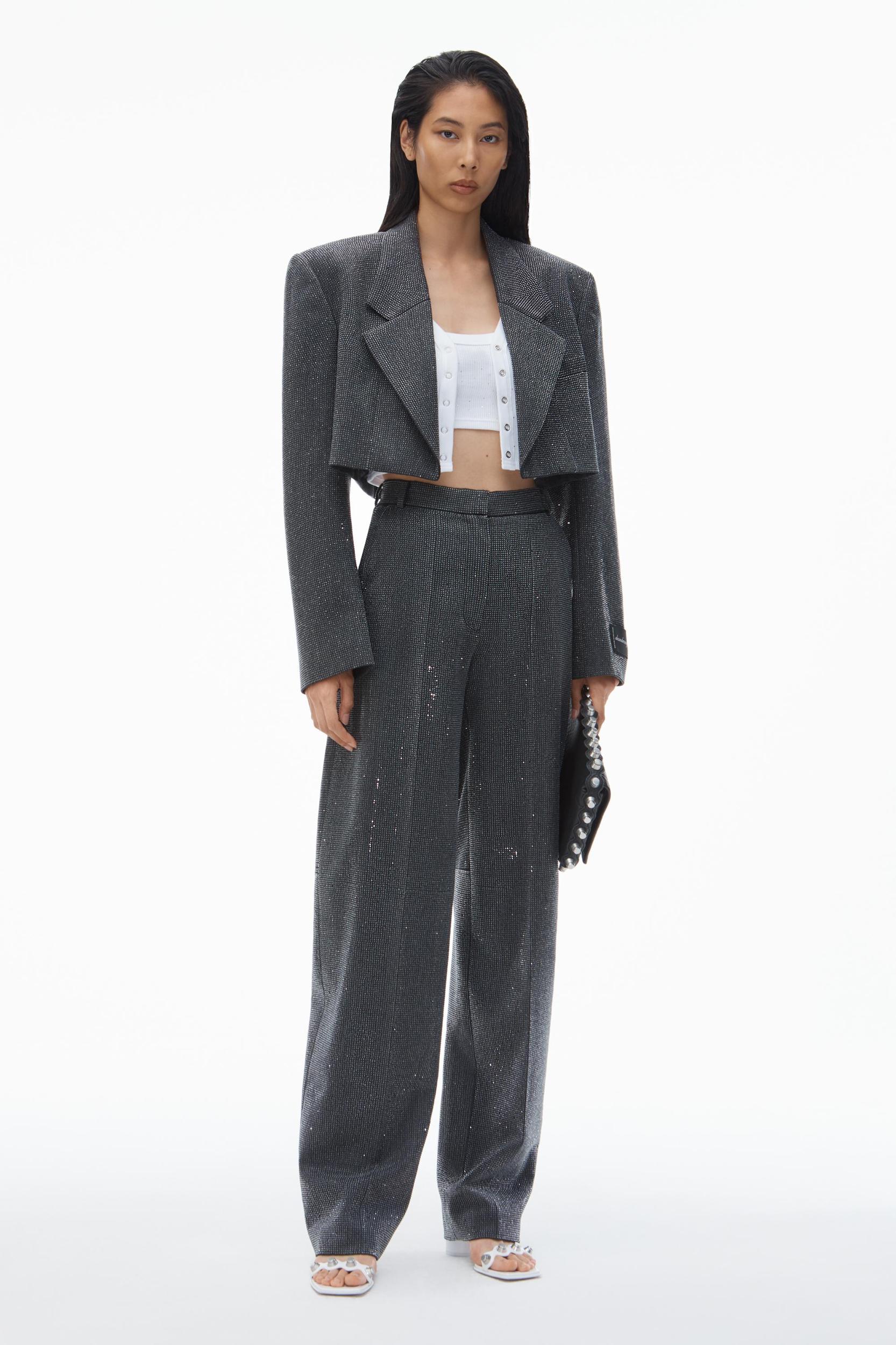 High Waist Pant In Wool Twill With Clear Bead Hotfix Product Image