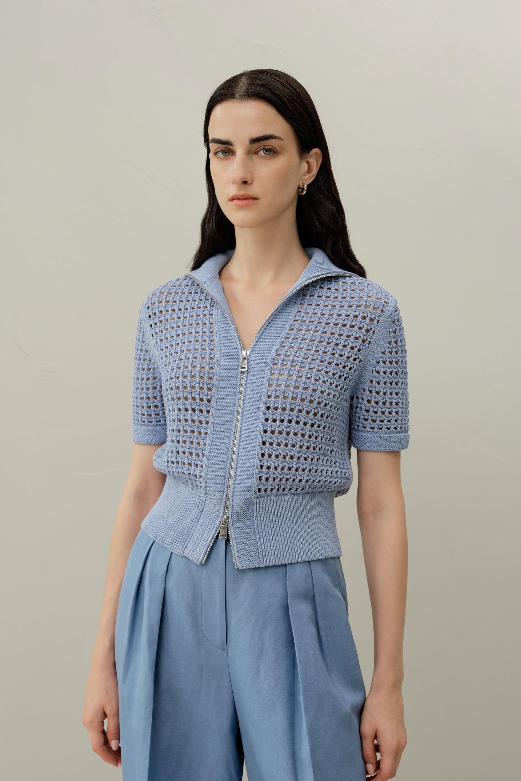 Toscana Pointelle Knit Double-Zip Cardigan Product Image