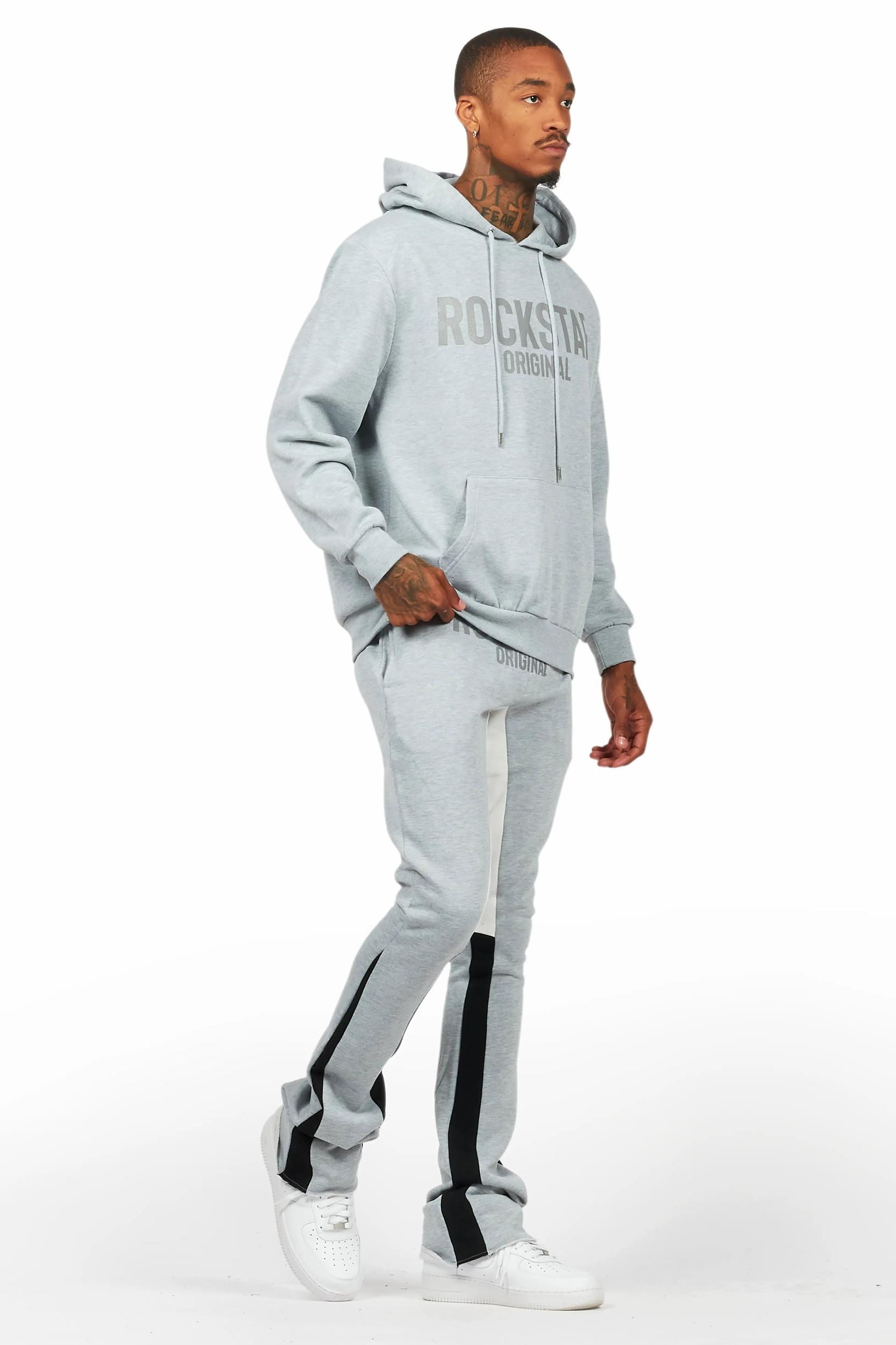 Sana Heather Grey Hoodie/Stacked Flare Track Pant Set Male Product Image