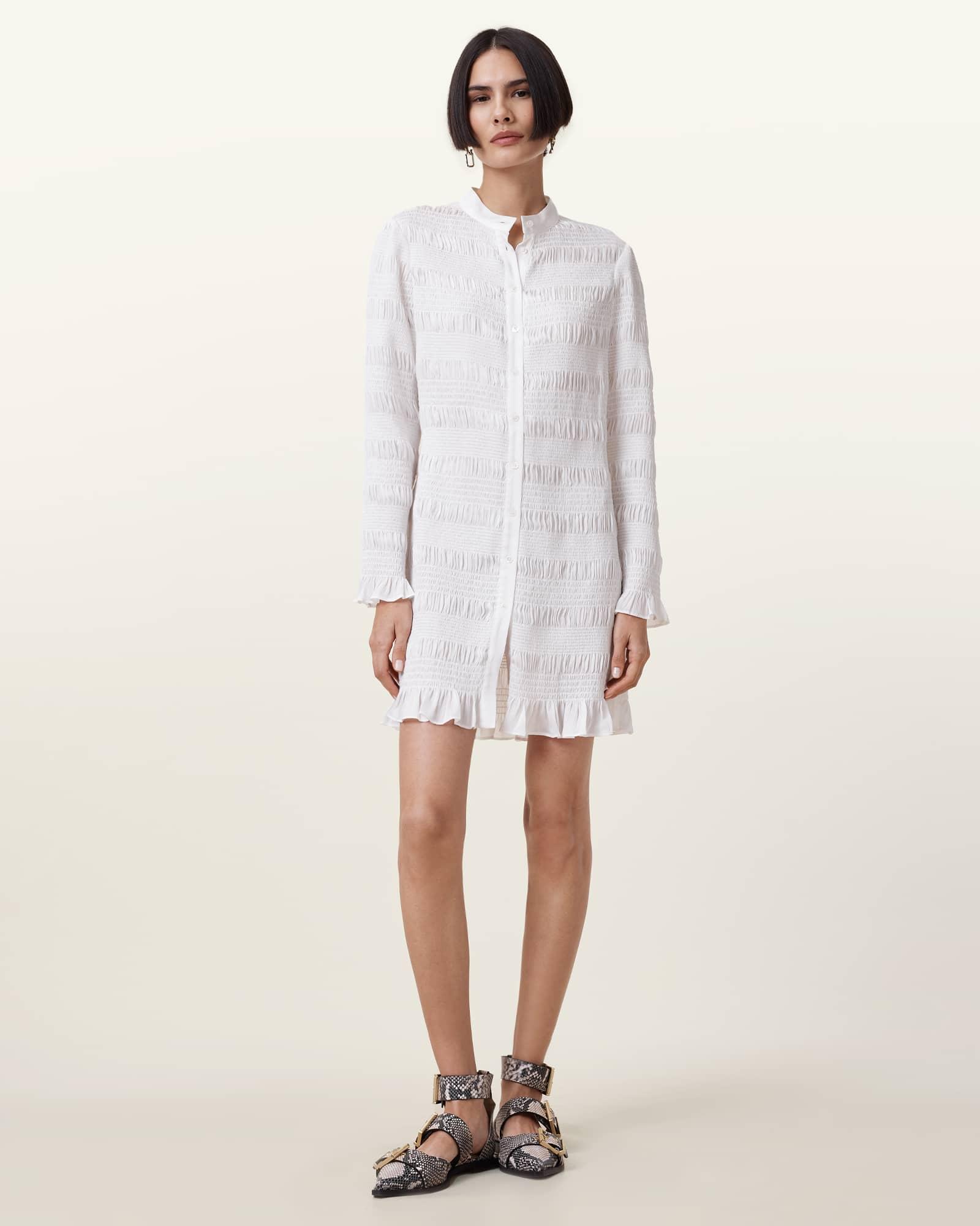 Meg Shirred Mini Shirt Dress Product Image