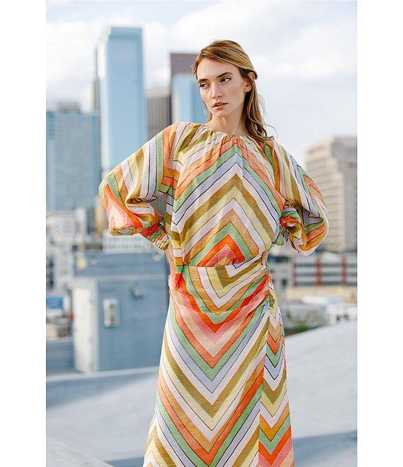 CIEBON Rileigh Chevron Stripe Print Round Neck Long Sleeve Blouse Product Image