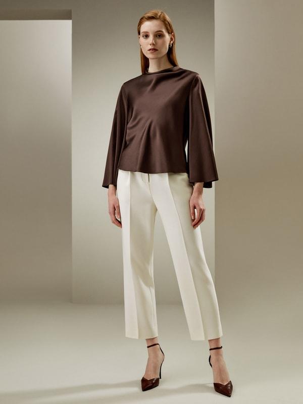 Bell sleeves minimalist silk top Product Image