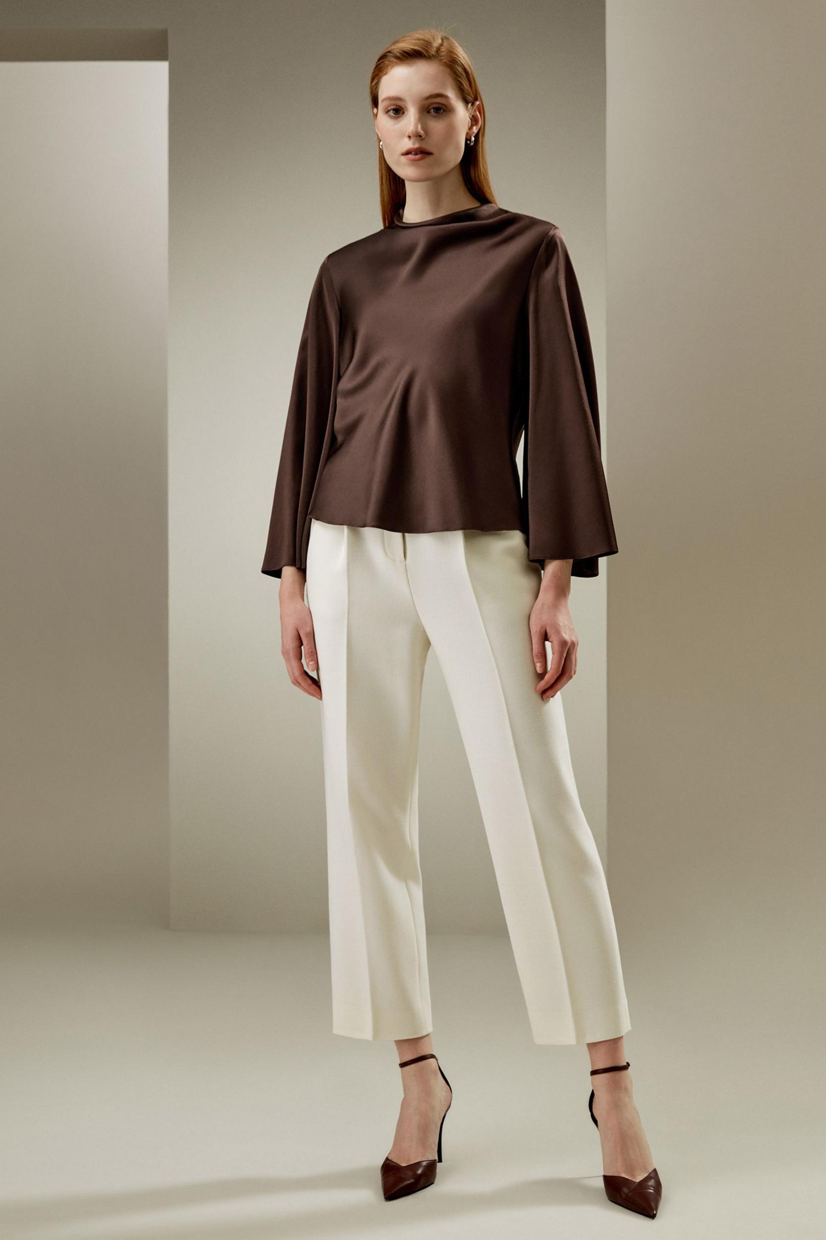 Bell sleeves minimalist silk top Product Image