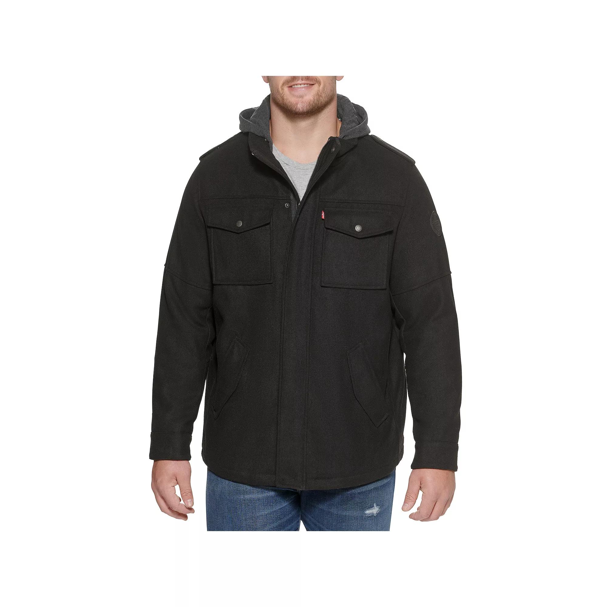 Big & Tall Levis Wool Blend Jacket with Hood, Mens Grey Product Image