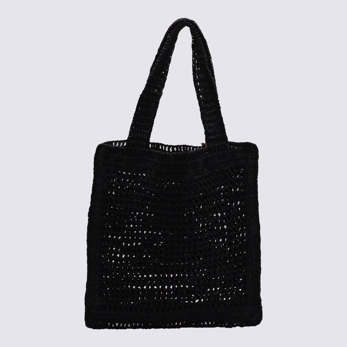 CHLOÉ Summer Banana Embellished Crocheted Embroidered Faux Raffia Tote In Black Product Image