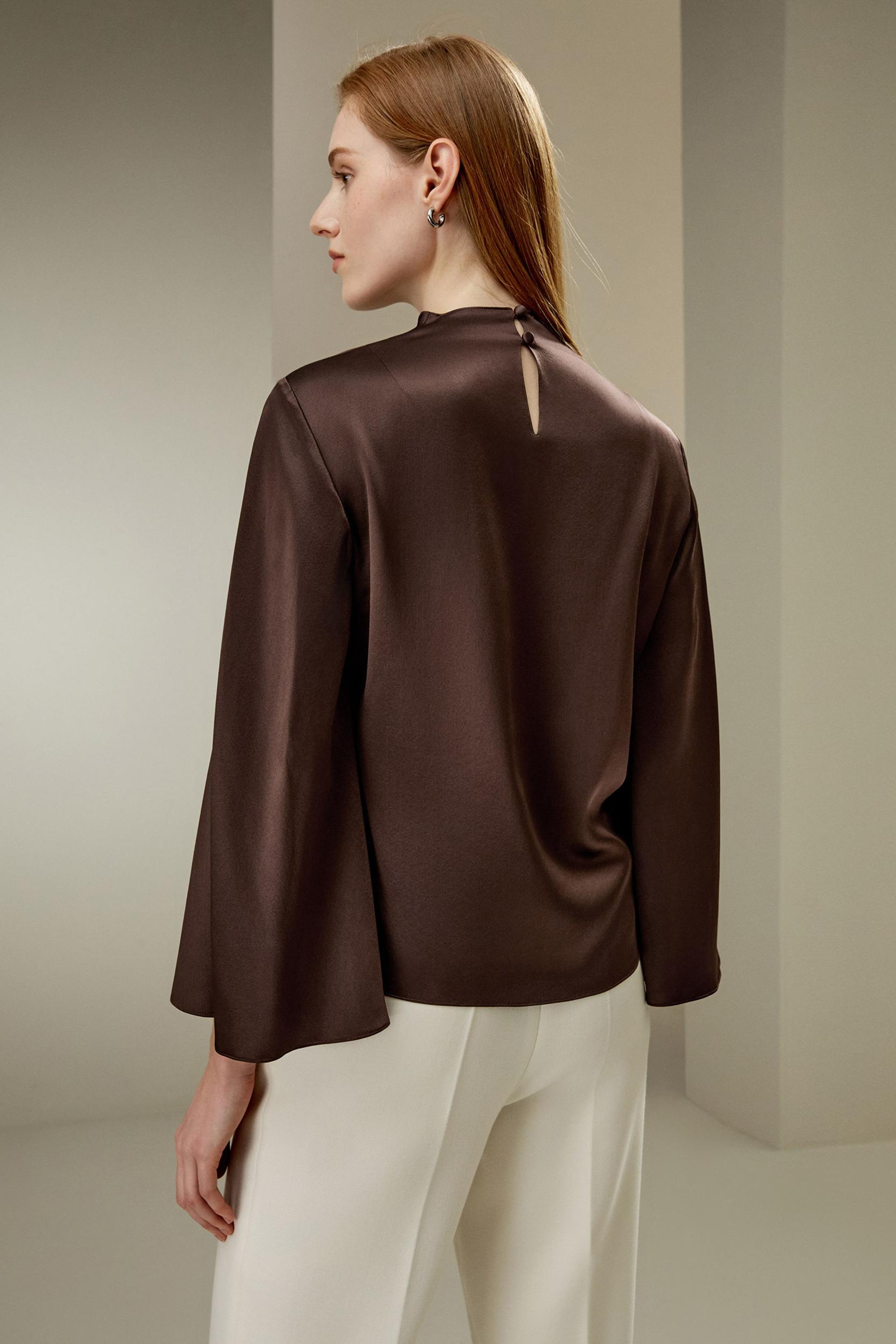 Bell sleeves minimalist silk top Product Image