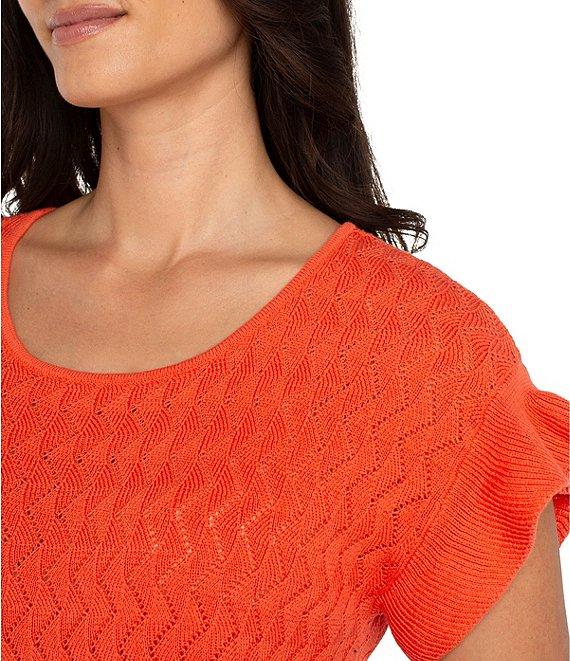 Liverpool Los Angeles Knit Geo Pointelle Short Flutter Sleeve Sweater Product Image
