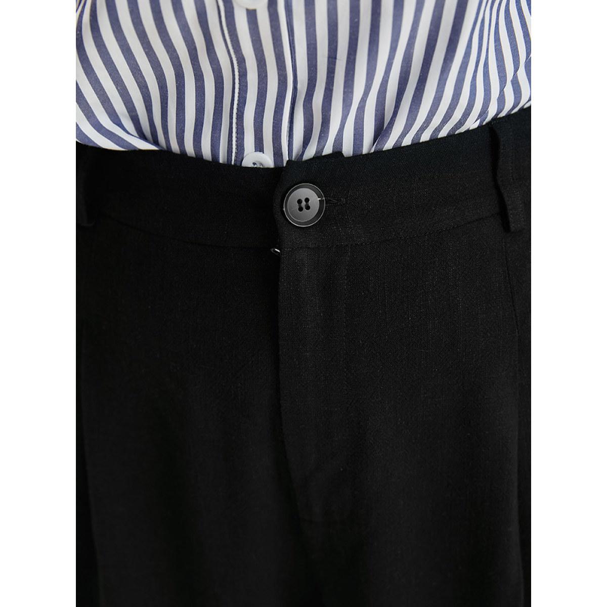 Plus Size Plain Pocket Straight Leg Pants Women Black Office Straight Leg High Rise Office Pants BloomChic 12/L Product Image