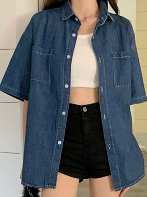 Vintage Denim Loose Blouses&Shirts Product Image