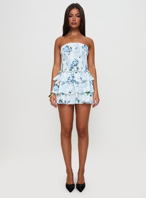 Sunkiss Frill Mini Dress White / Blue Product Image