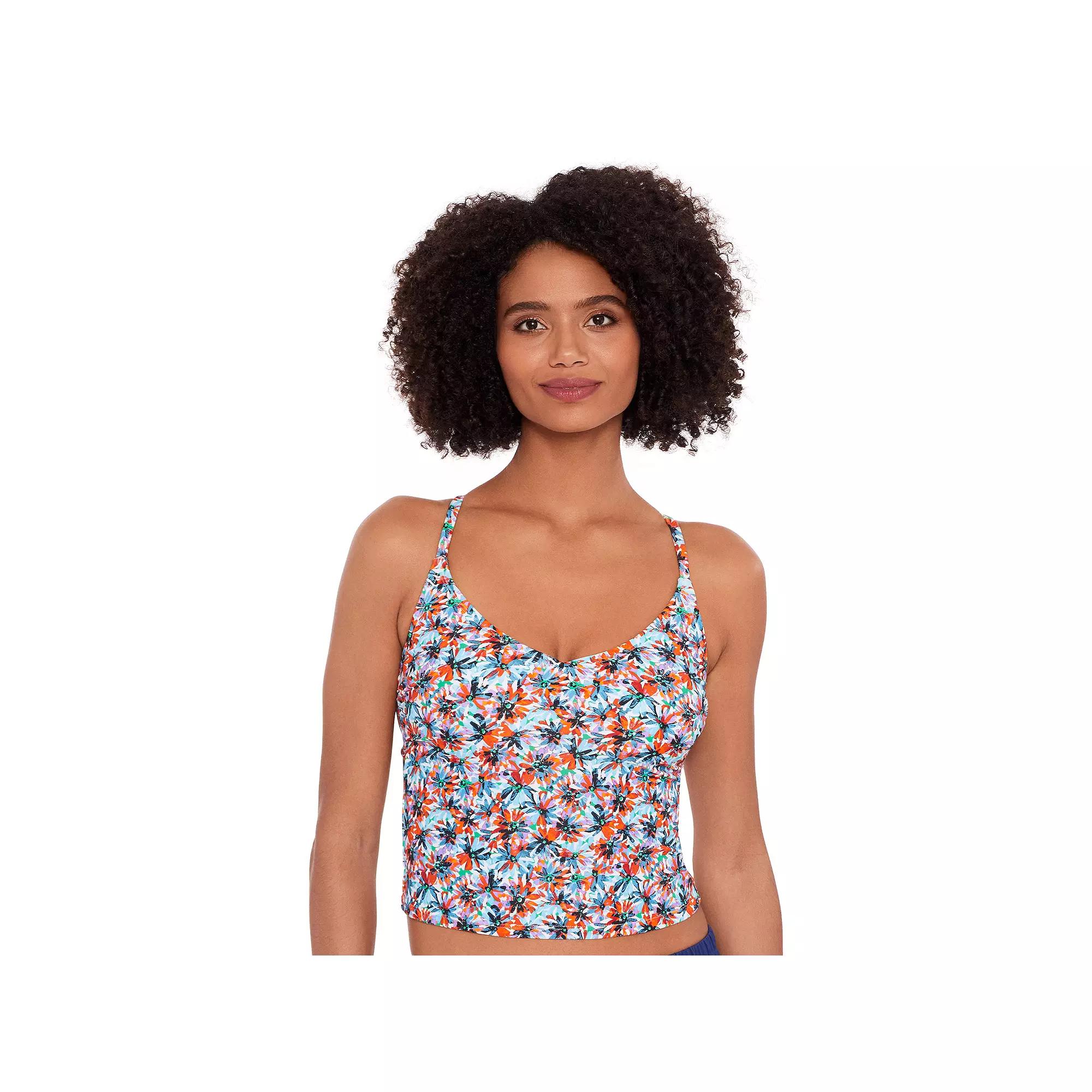 Women's Eco Beach Cropped Scoopneck Strappy Tankini Swim Top,  Product Image