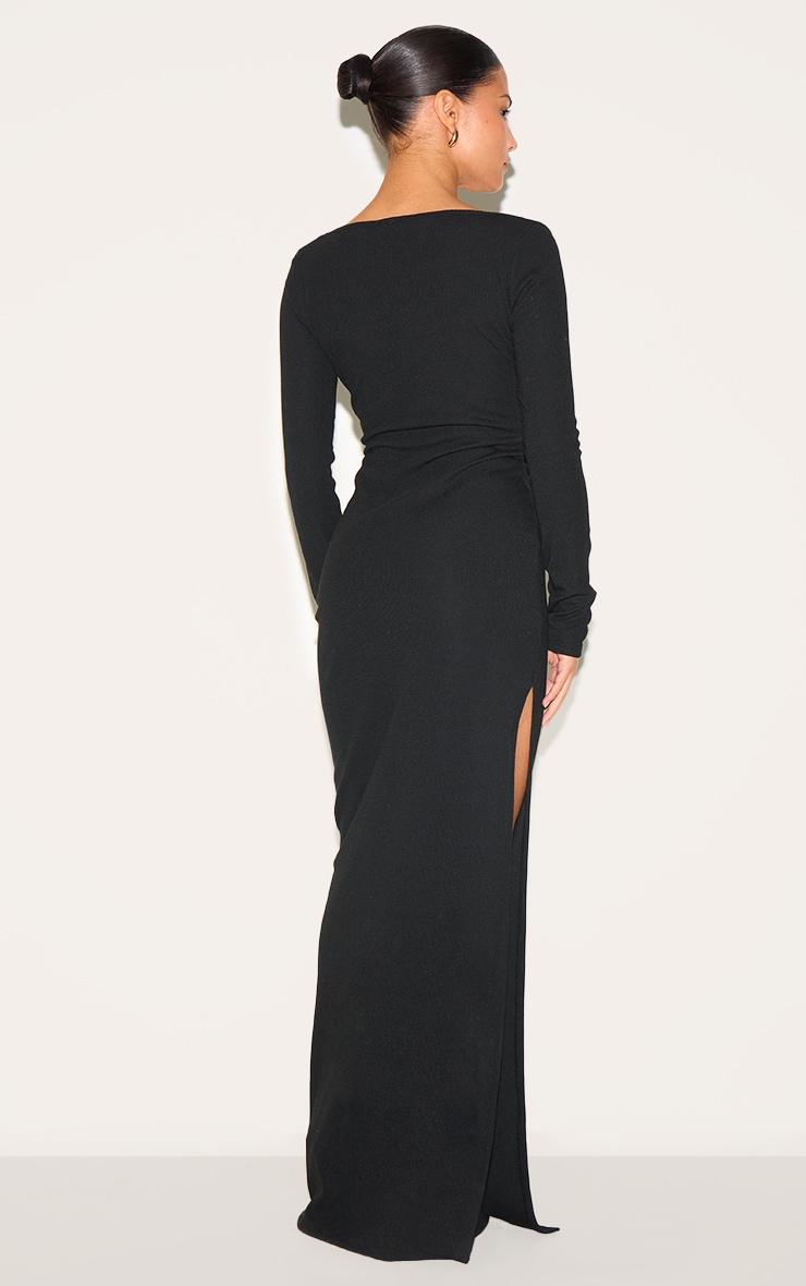 Petite Black Ribbed Long Sleeve Maxi Dress Product Image