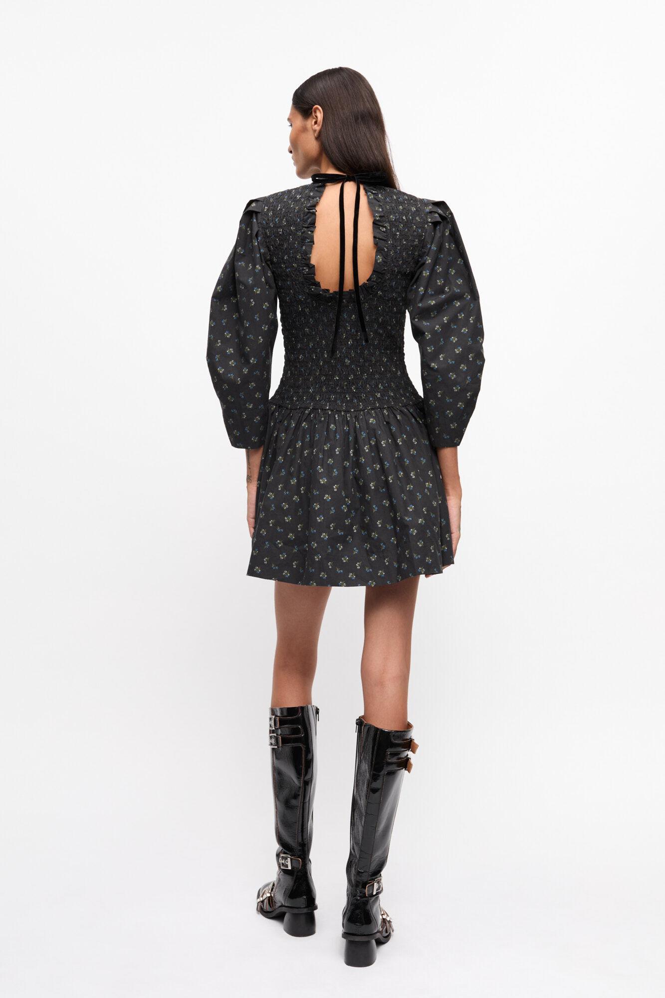 Black Printed Mini Smock Dress Product Image