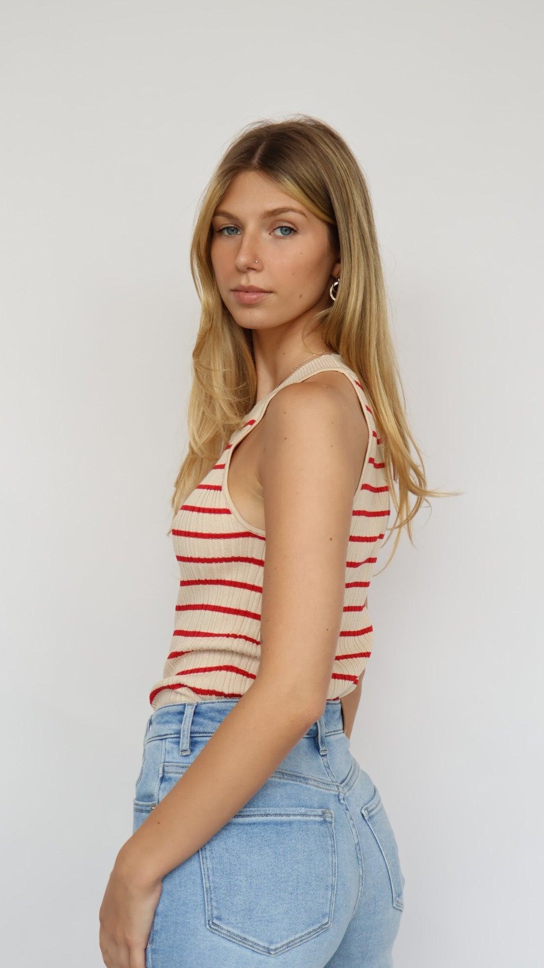 Stripe Rib Knit Top Product Image