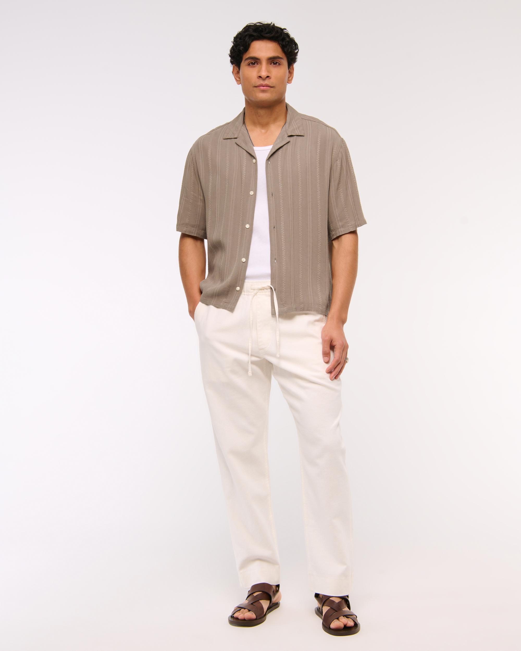 Camp Collar Cropped Button-Up Shirt Product Image