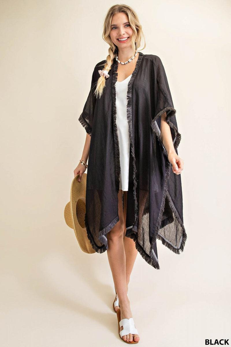5742   Emalee Soft Fringe Trim Kimono Product Image