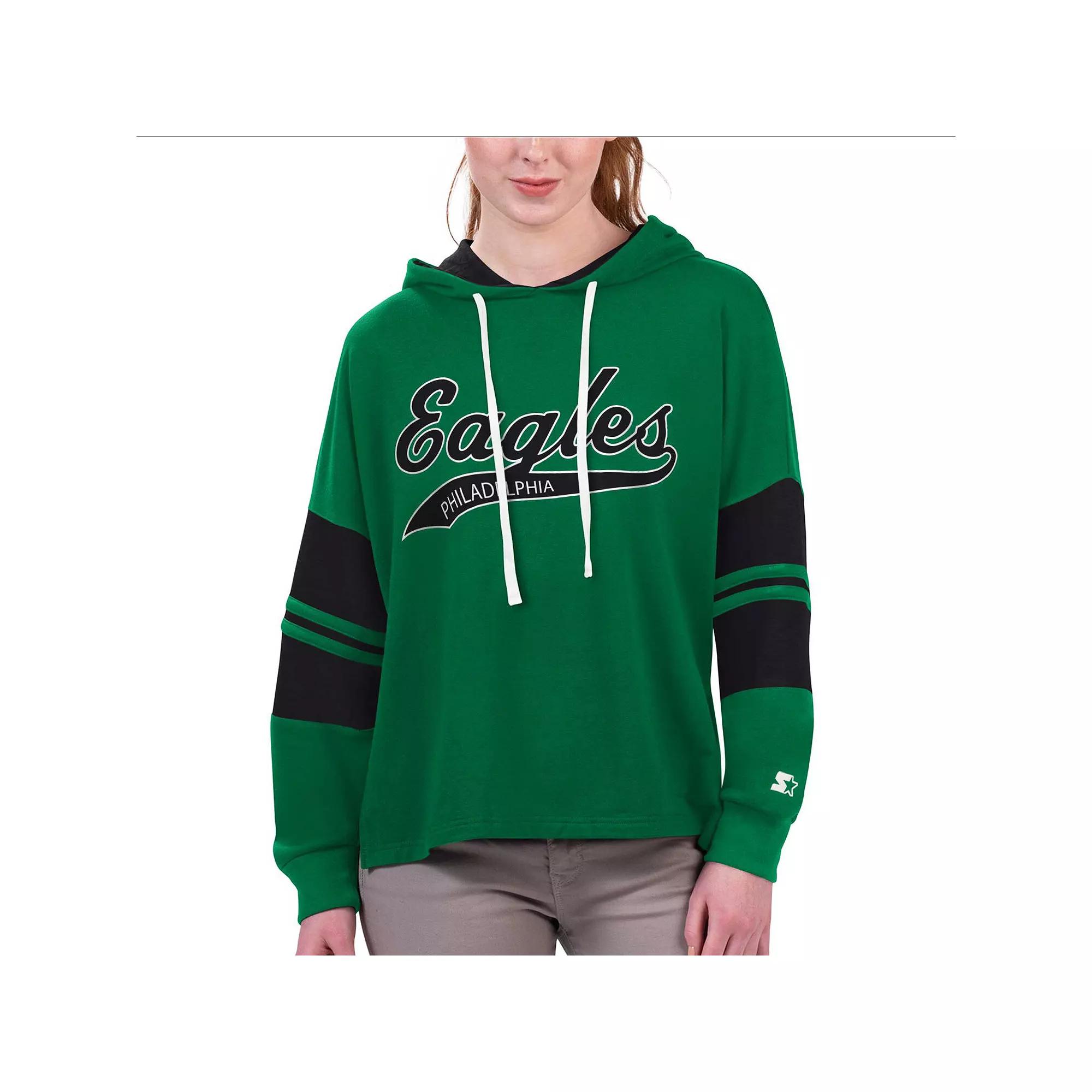 Women's Starter Kelly Green Philadelphia Eagles Bump And Run Long Sleeve Hoodie T-Shirt,  Product Image