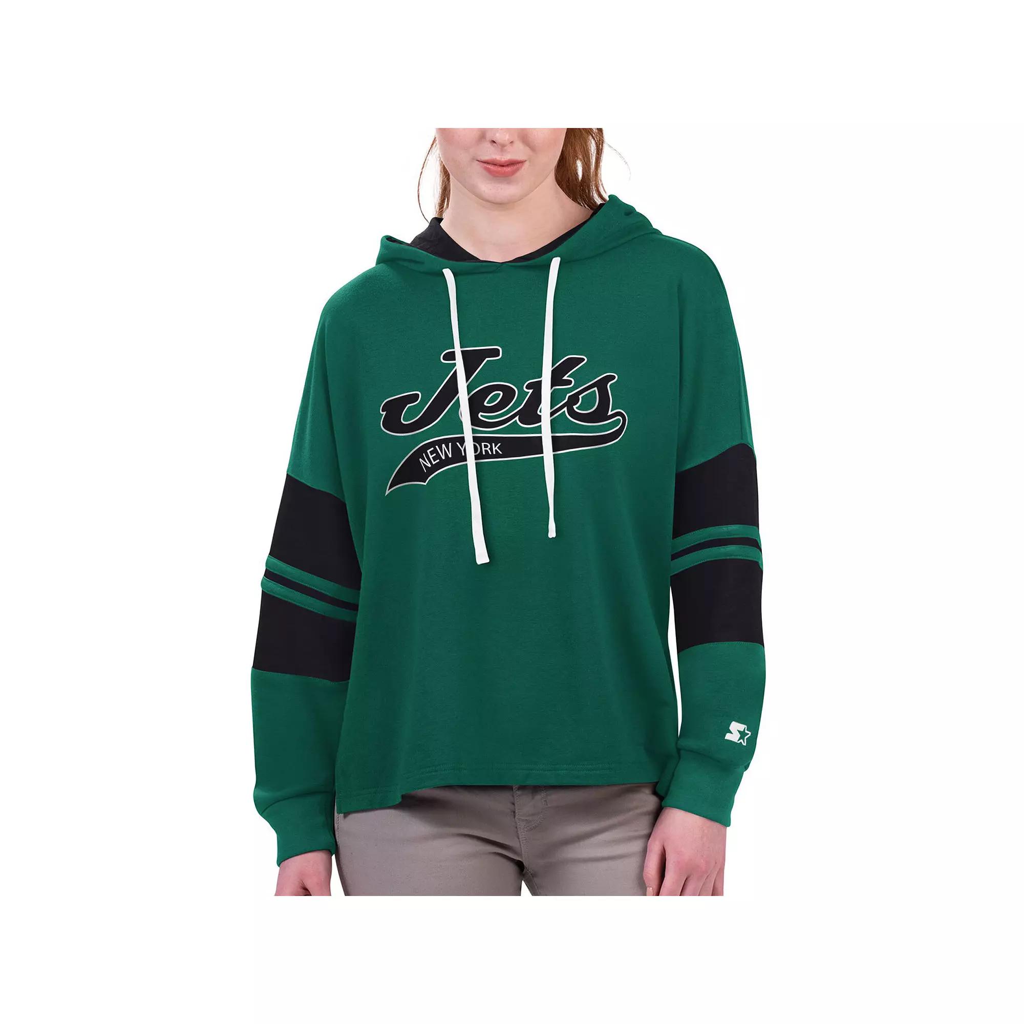 Women's Starter Green New York Jets Bump And Run Long Sleeve Hoodie T-Shirt,  Product Image