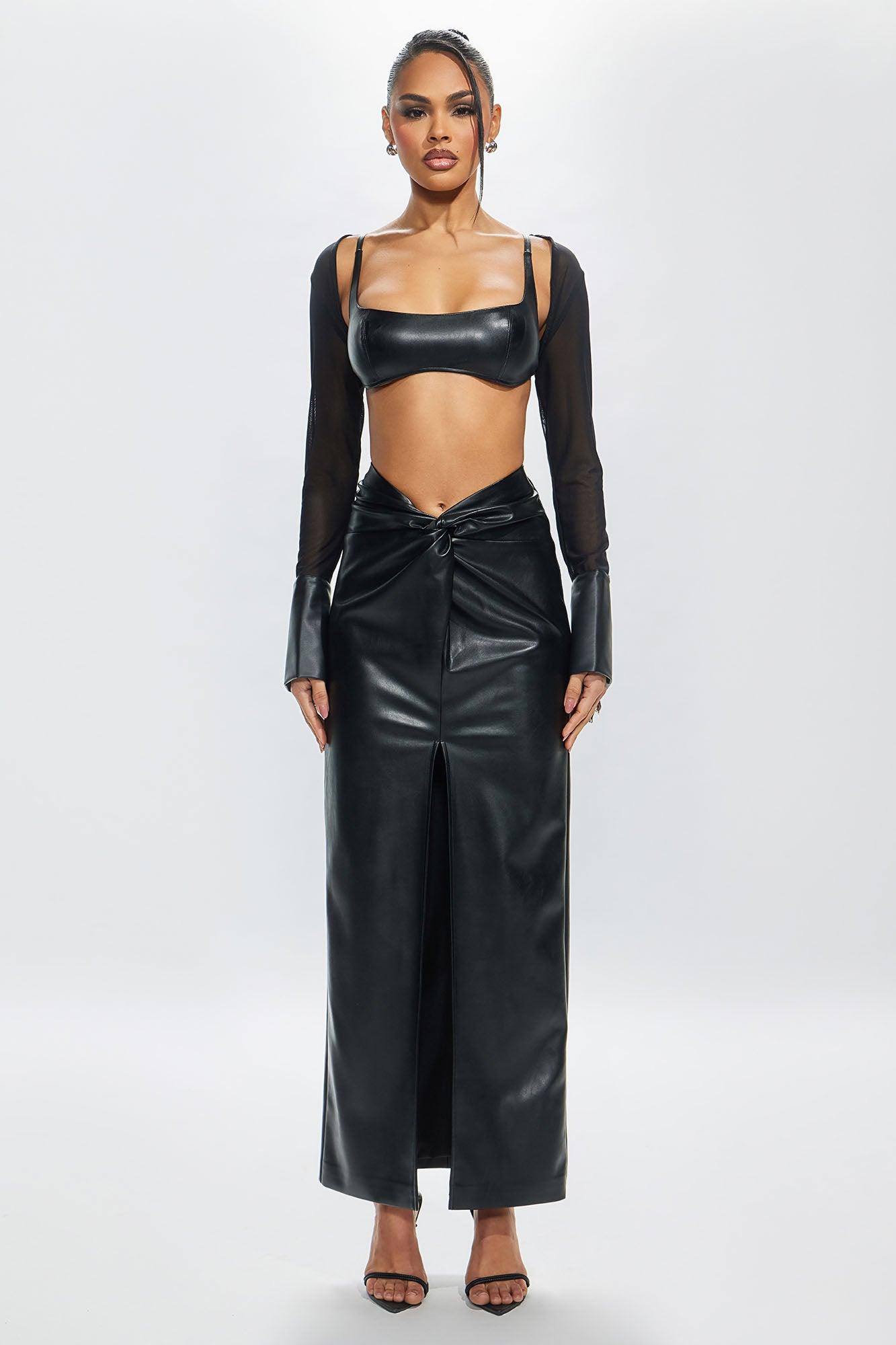Estelle Faux Leather Maxi Skirt - Black Product Image