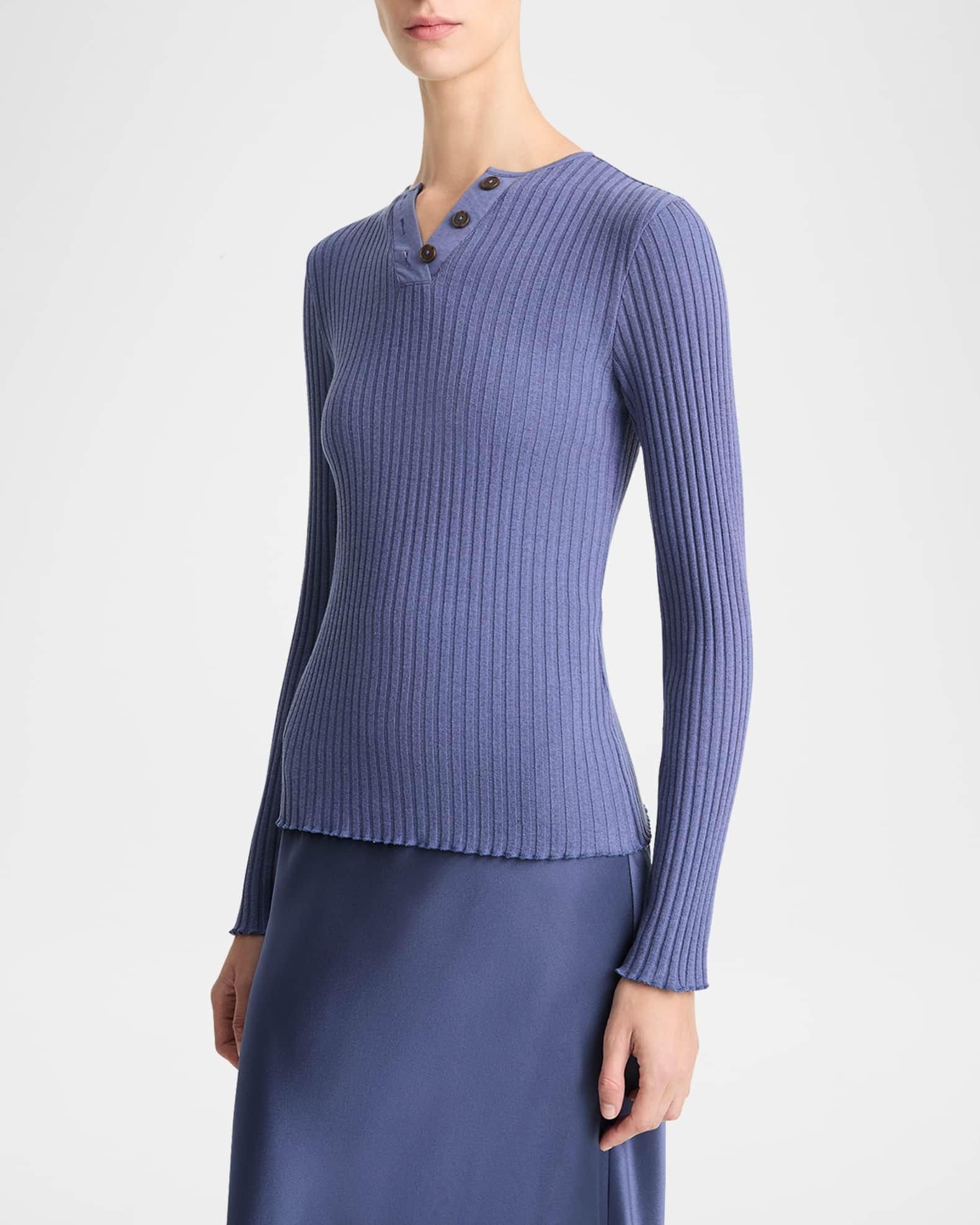 Rib-Knit Long-Sleeve Henley Top Product Image