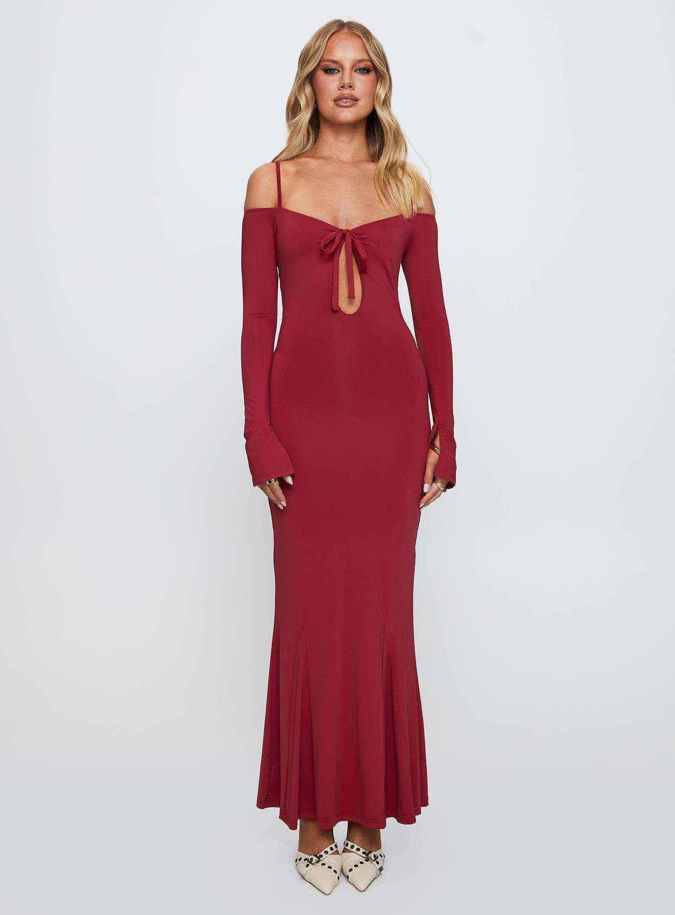 Lucillea Long Sleeve Maxi Dress Red Product Image