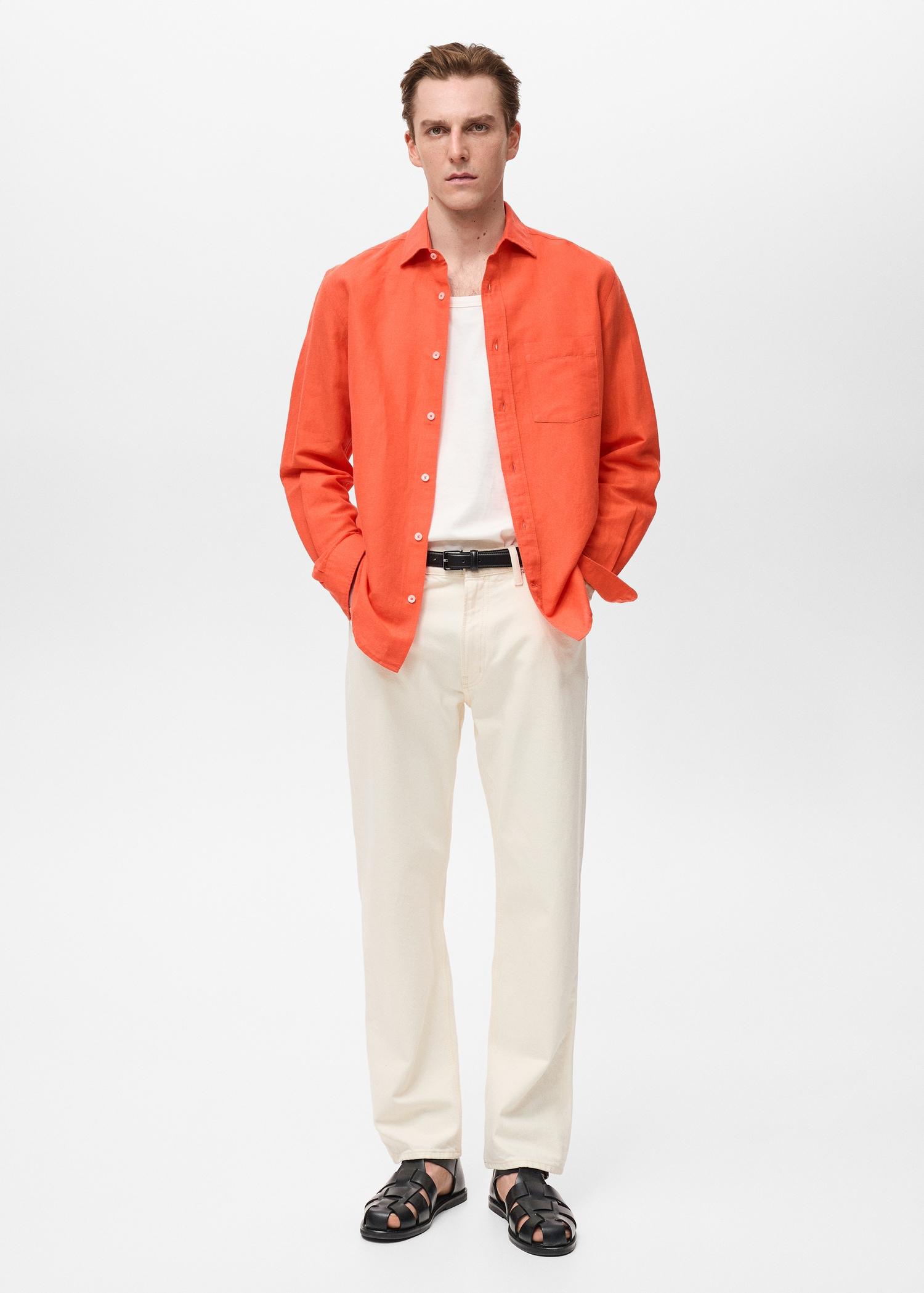 Pocket linen shirt - Men | MANGO USA Product Image