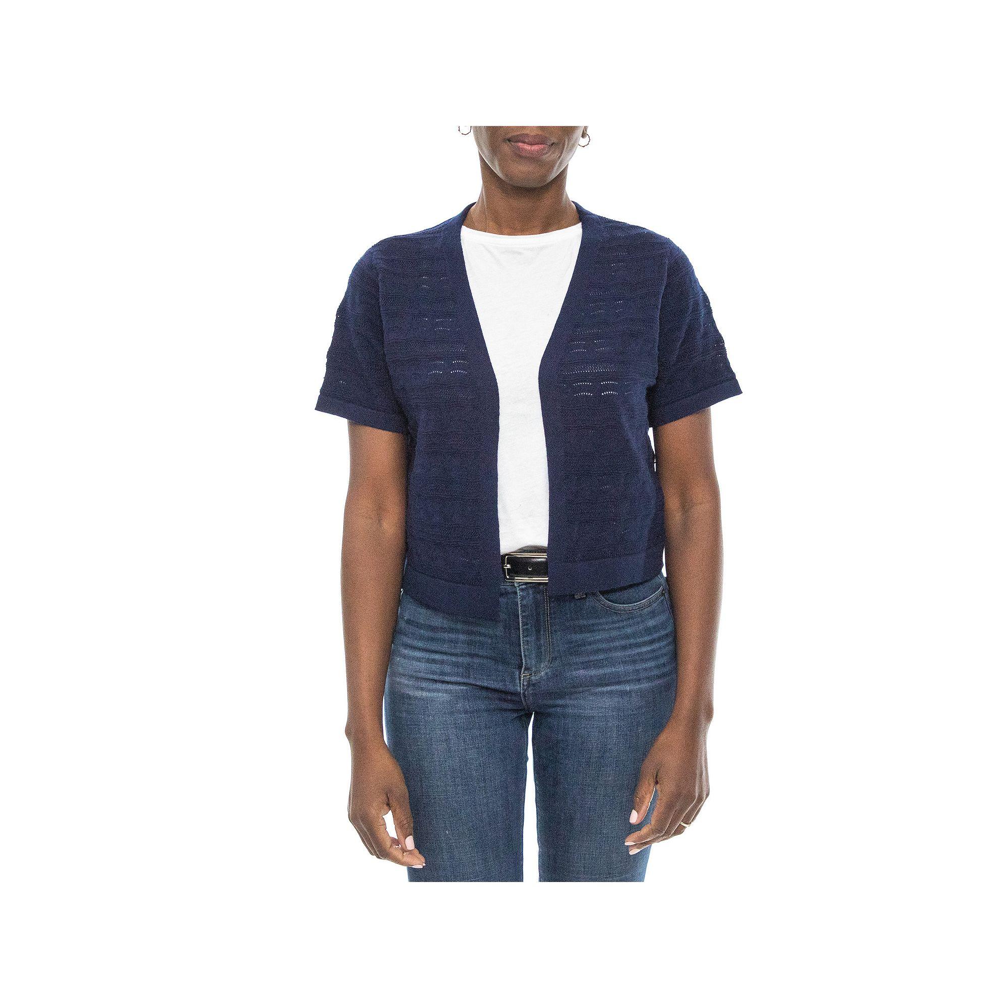 Women's Nina Leonard Novelty Stitch Bolero Jacket, Size: XL, Blue Product Image