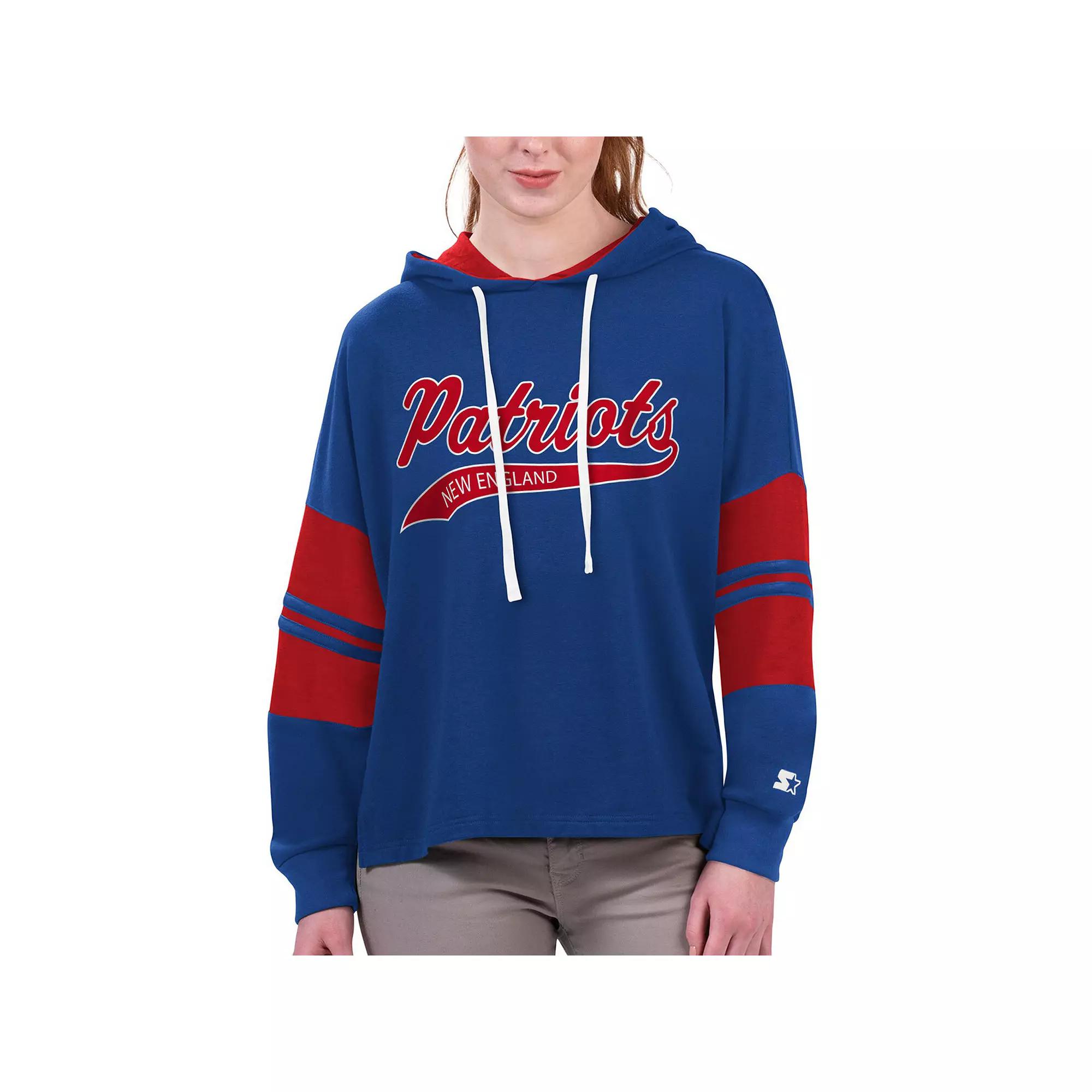 Women's Starter Royal New England Patriots Bump And Run Long Sleeve Hoodie T-Shirt,  Product Image