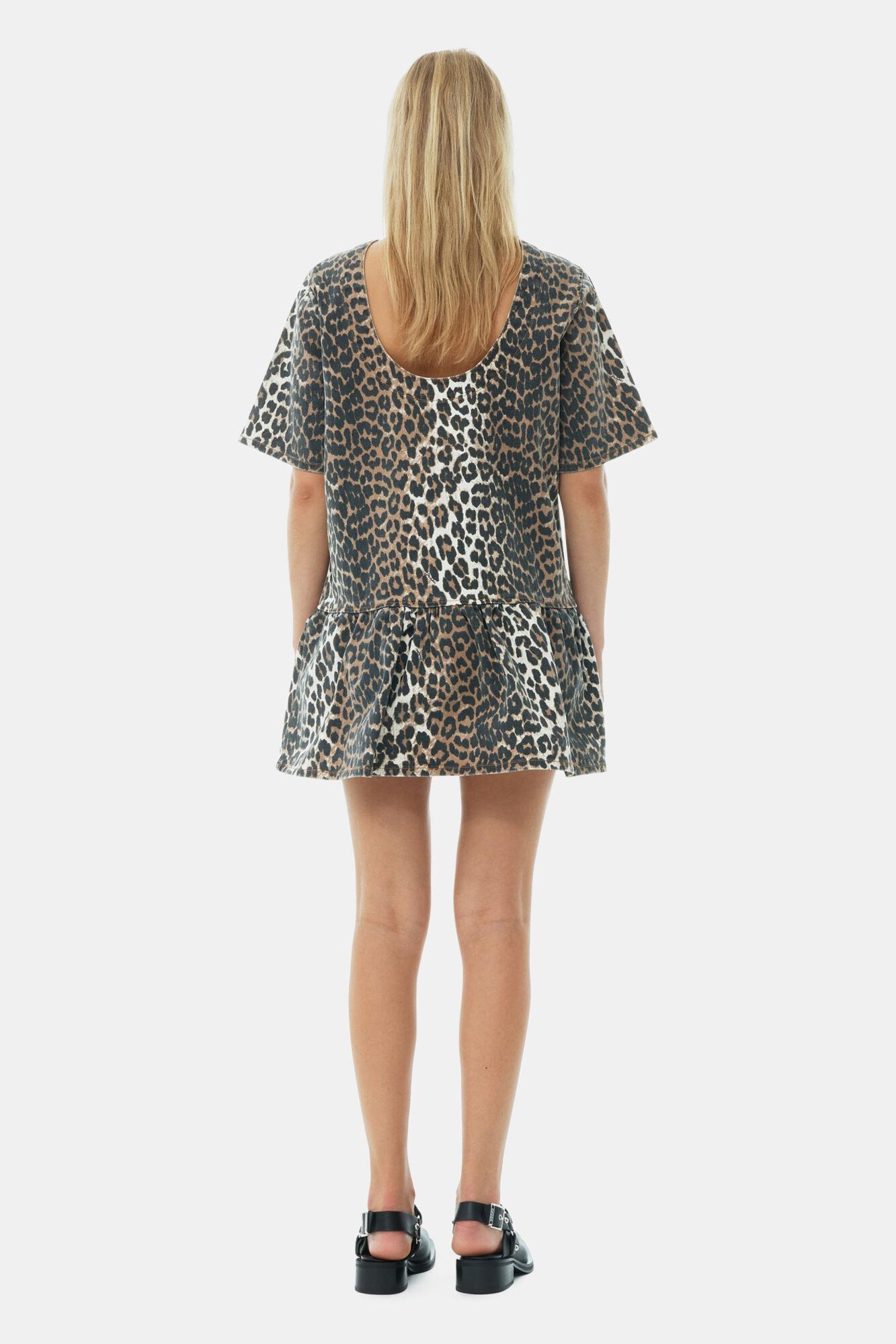 Leopard Open-back Mini Denim Dress Product Image