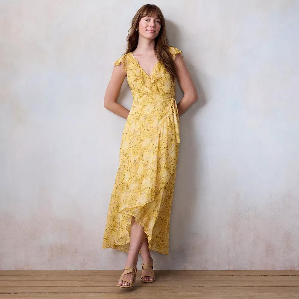 Women's LC Lauren Conrad Flutter Sleeve Wrap Maxi Dress, Size: XS, Yellow Lexi Wallpaper Product Image