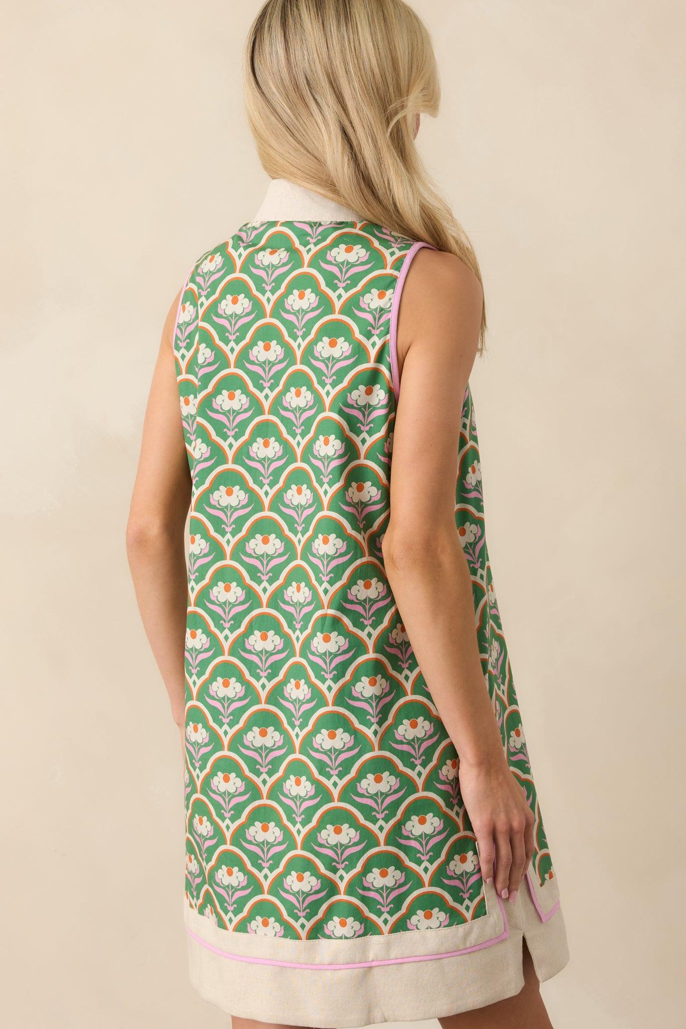 Speak My Mind Green Geometric Floral Print Cotton Mini Dress Product Image