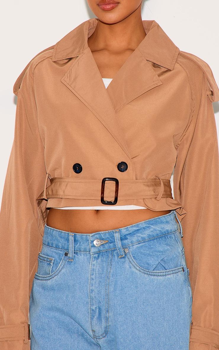 Taupe Belted Cropped Trench Coat Product Image