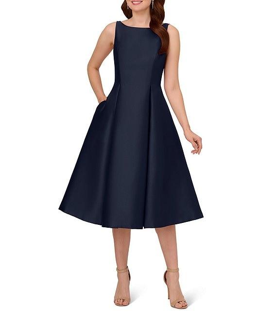 Adrianna Papell Boat Neck Sleeveless A-Line Taffeta Dress Product Image