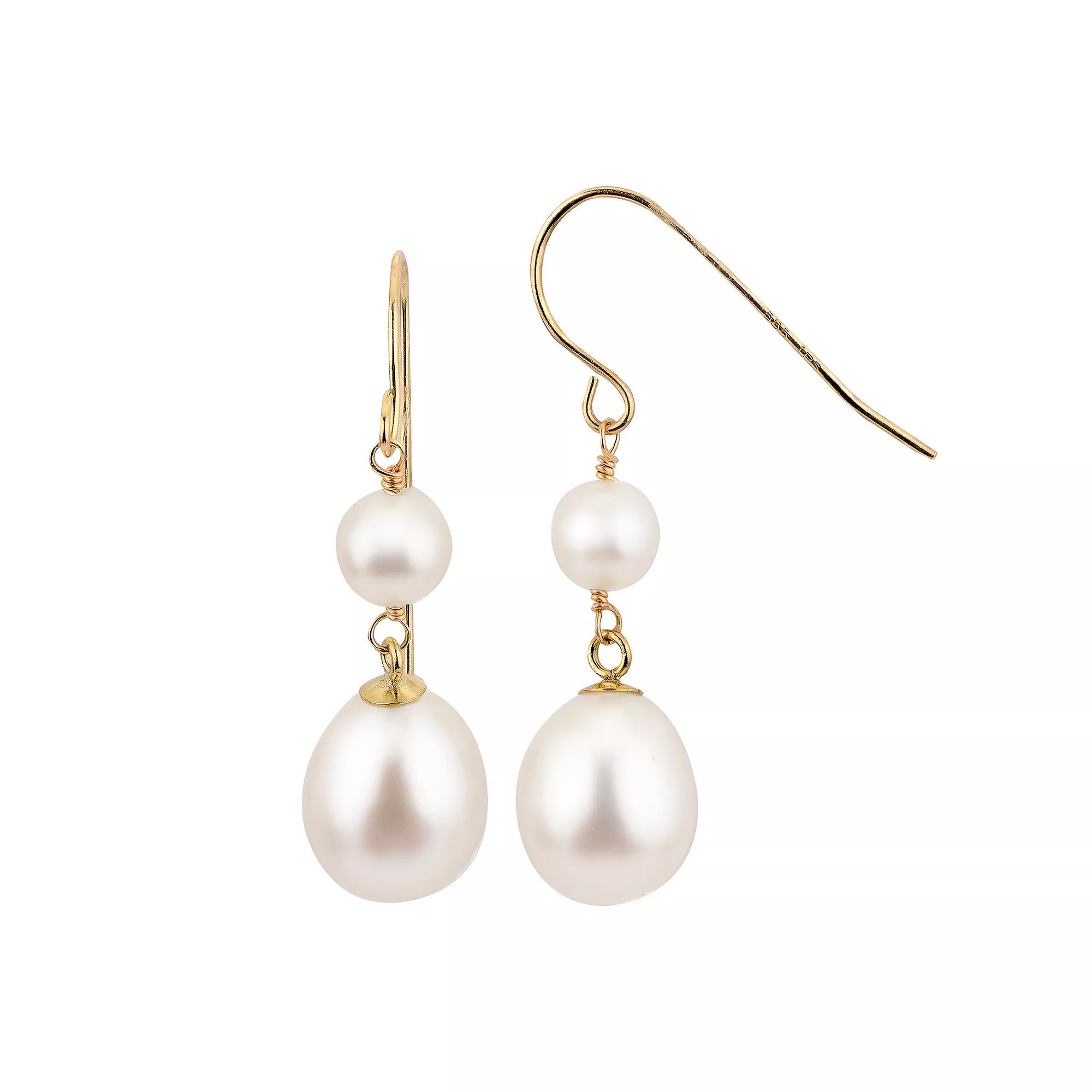 PearLustre by Imperial 14k Gold Freshwater Cultured Pearl Double Drop Earrings, Womens Product Image