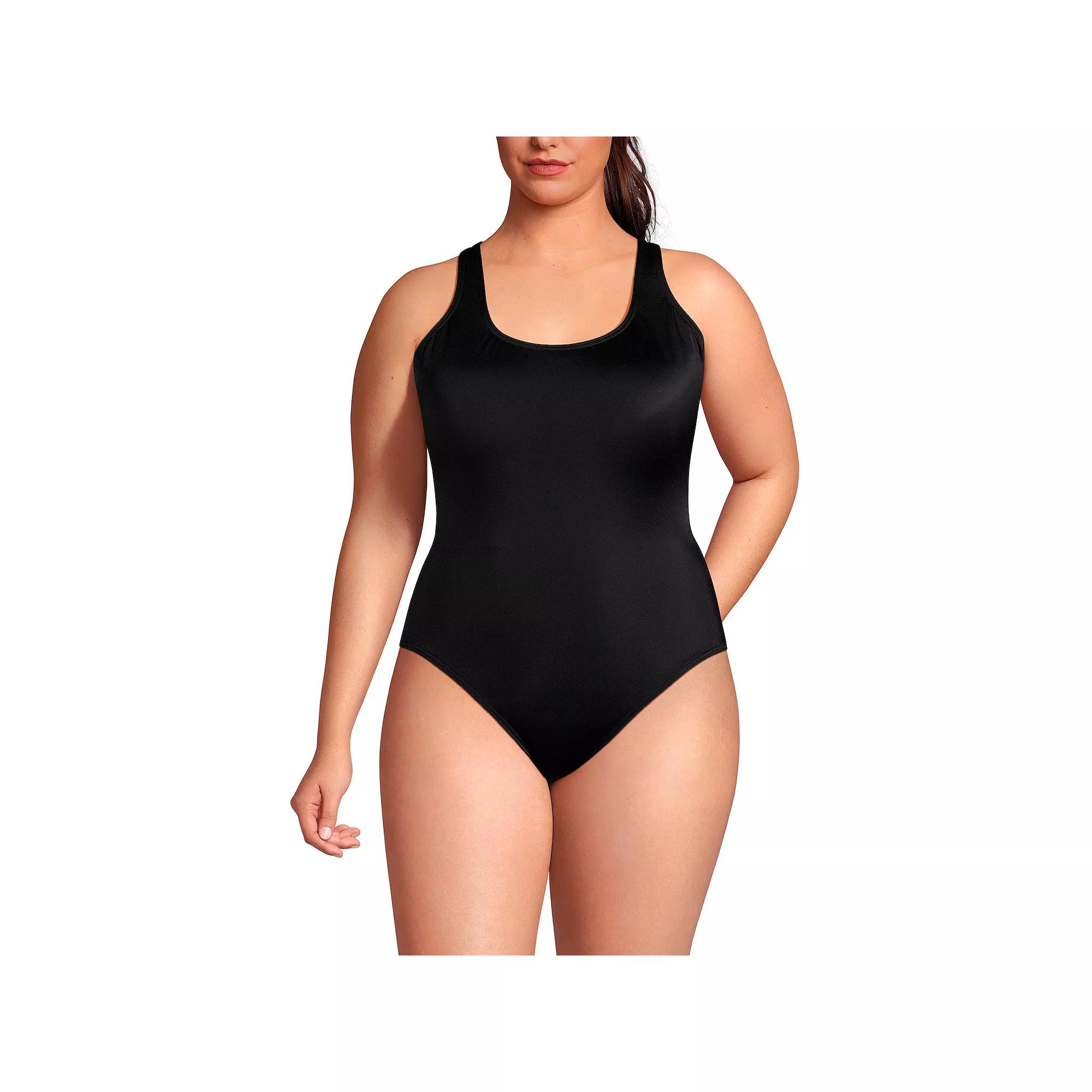 Plus Size Lands' End X-Back High Leg Tugless One Piece Swimsuit, Women's, Size: 16 W, Black Product Image