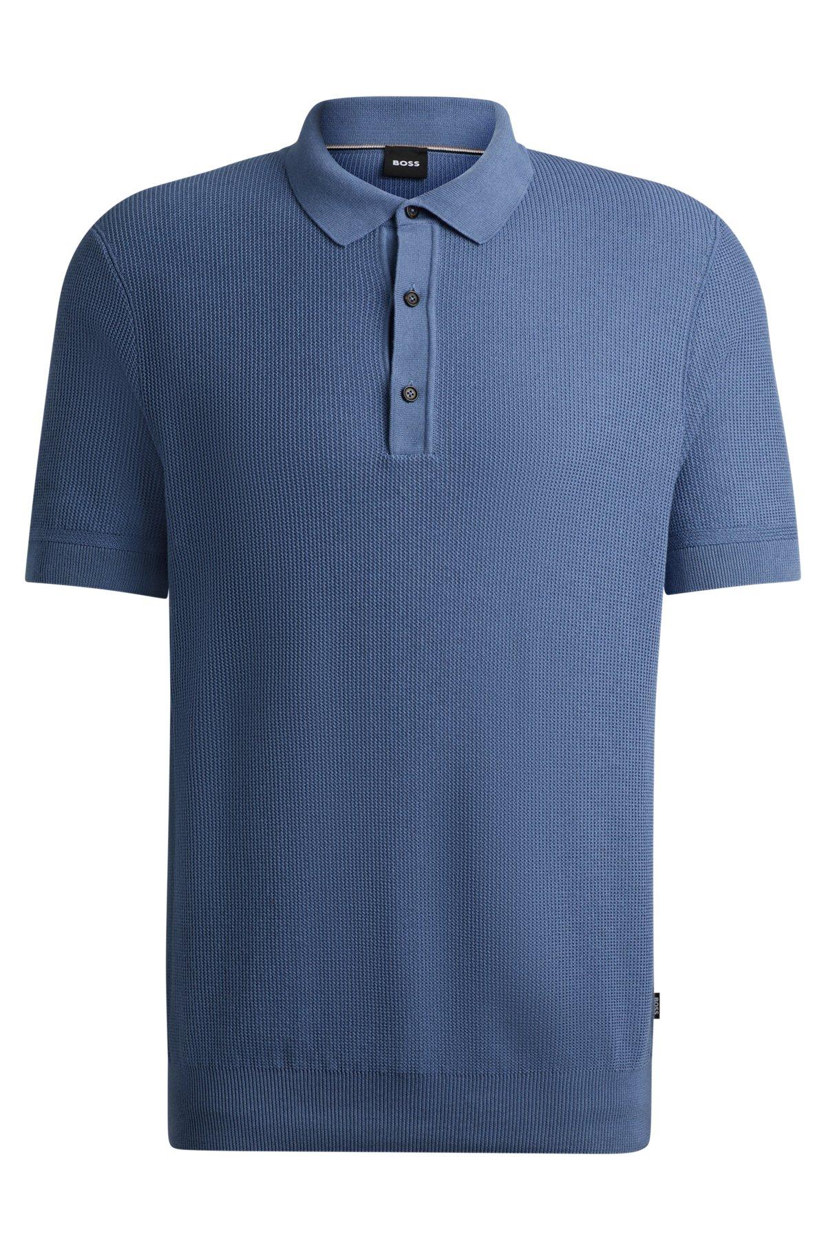 Regular-fit knit polo with mixed structures Product Image