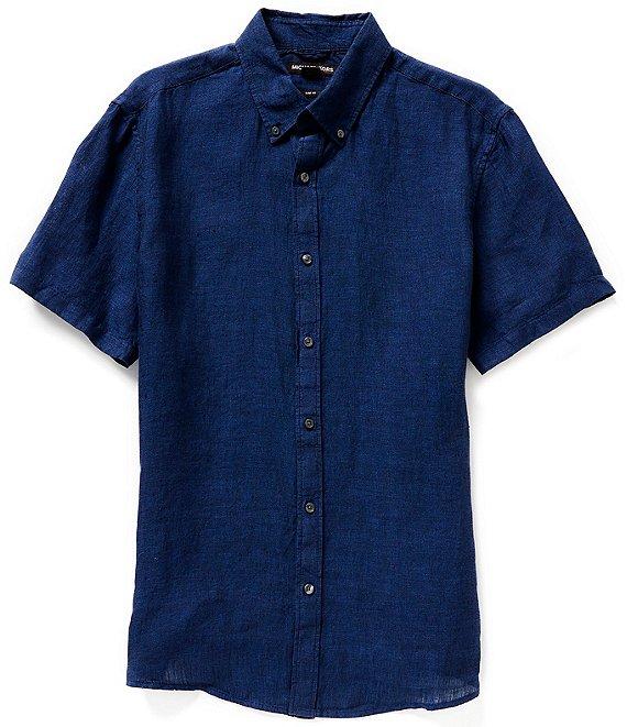Michael Kors Slim-Fit Solid Yarn-Dye Linen Short Sleeve Shirt Product Image
